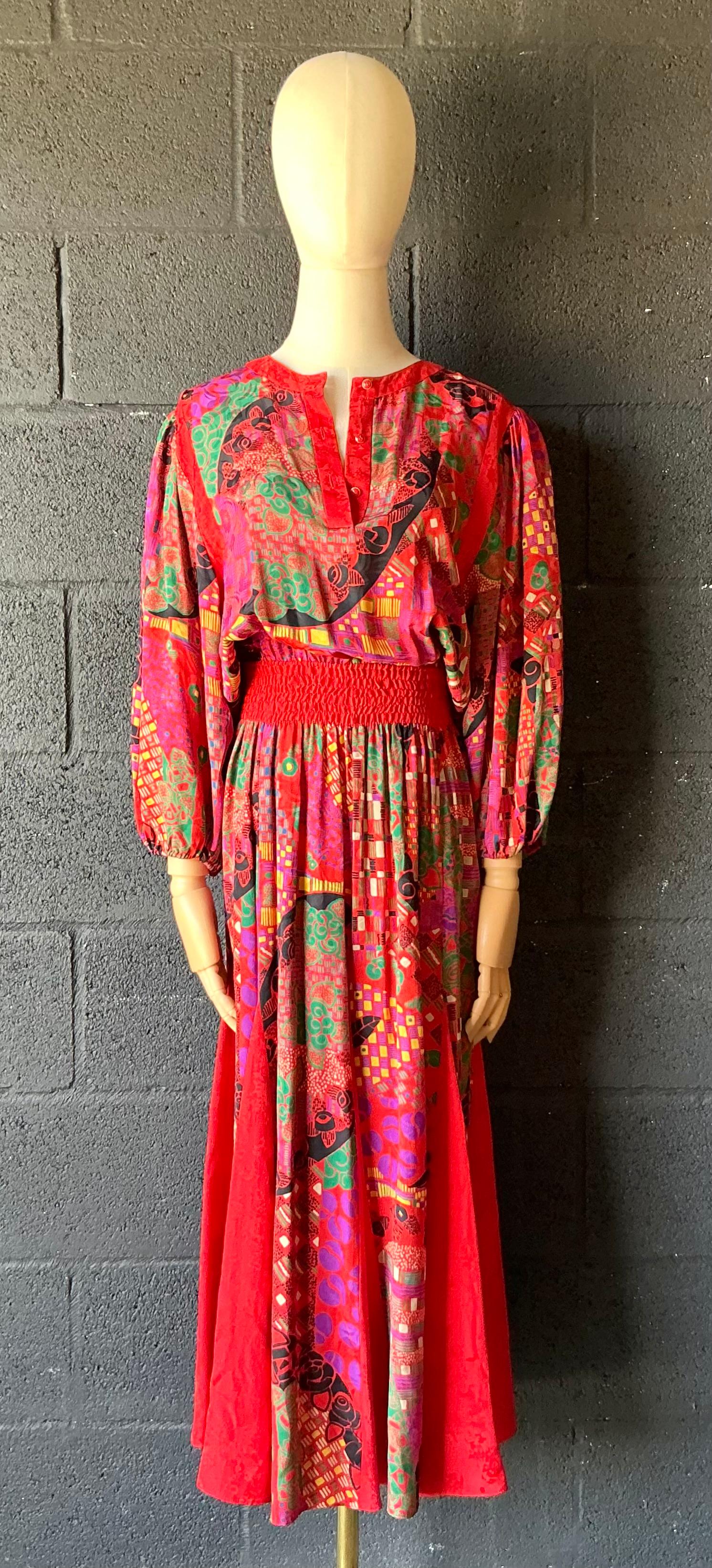 Vintage Diane Freis Silk Patterned Dress - Top view