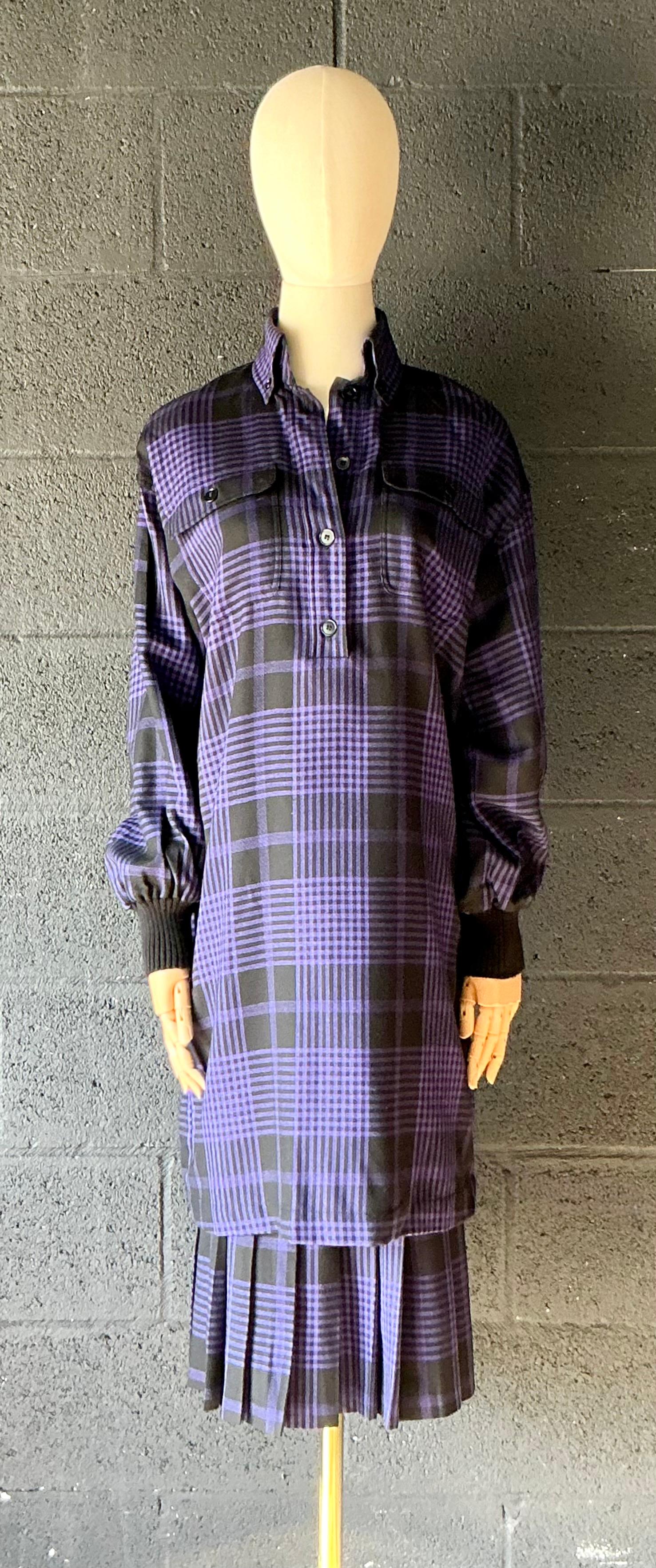 Vintage Guy Laroche Two Piece Checkered Blouse & Skirt - Detail view