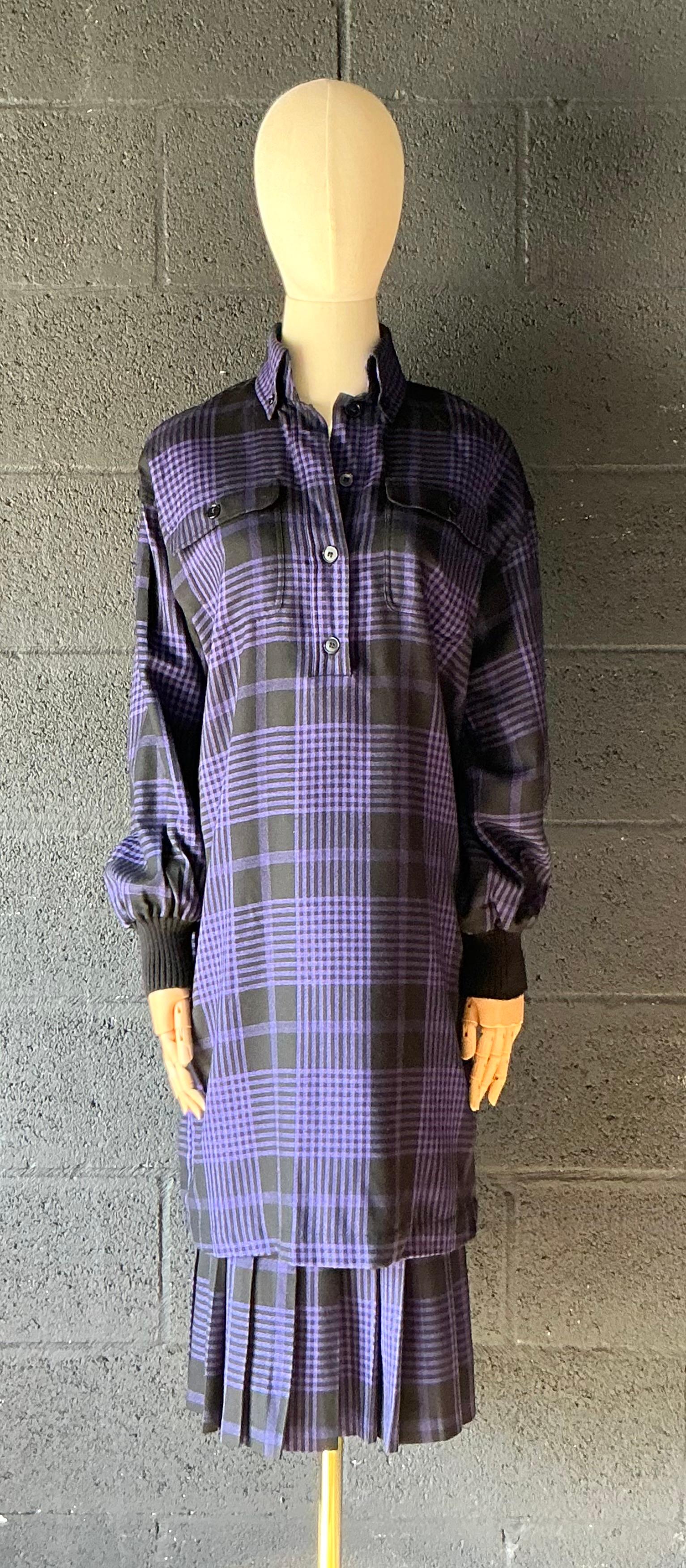 Vintage Guy Laroche Two Piece Checkered Blouse & Skirt - Side view
