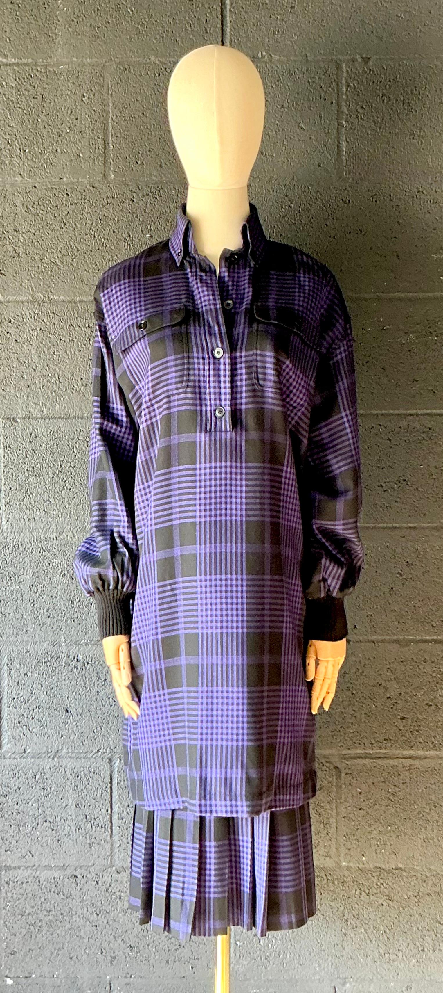Vintage Guy Laroche Two Piece Checkered Blouse & Skirt - Back view