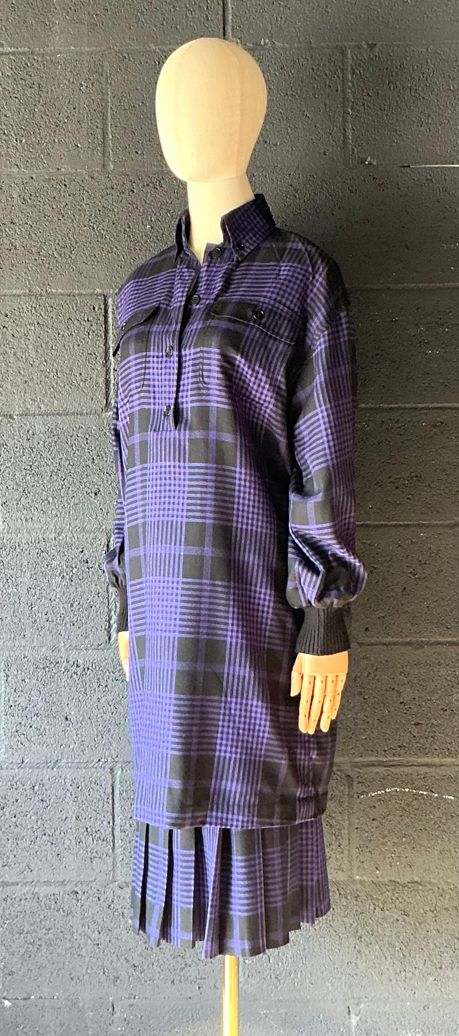 Vintage Guy Laroche Two Piece Checkered Blouse & Skirt - Top view
