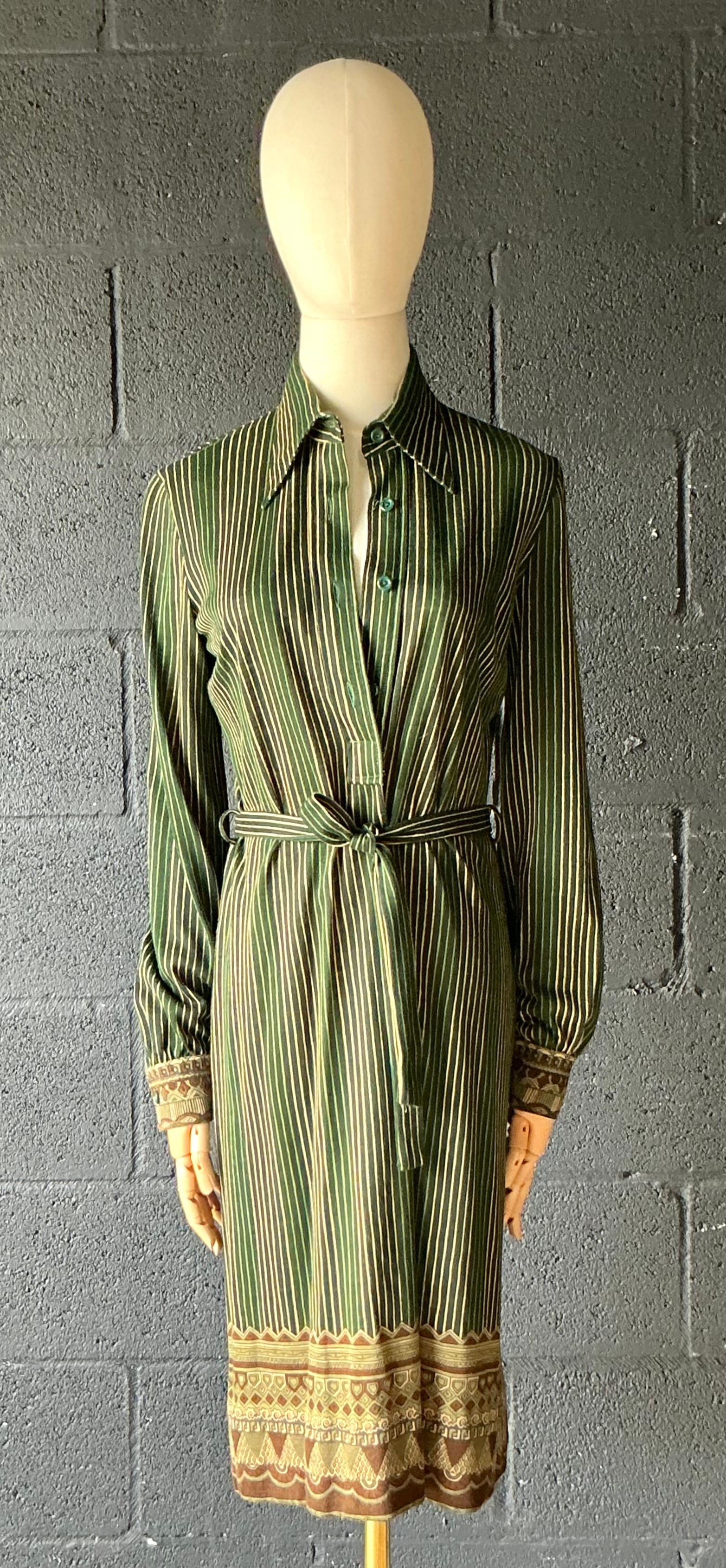 Vintage Miss O Green Striped Dress with Belt - Detail view