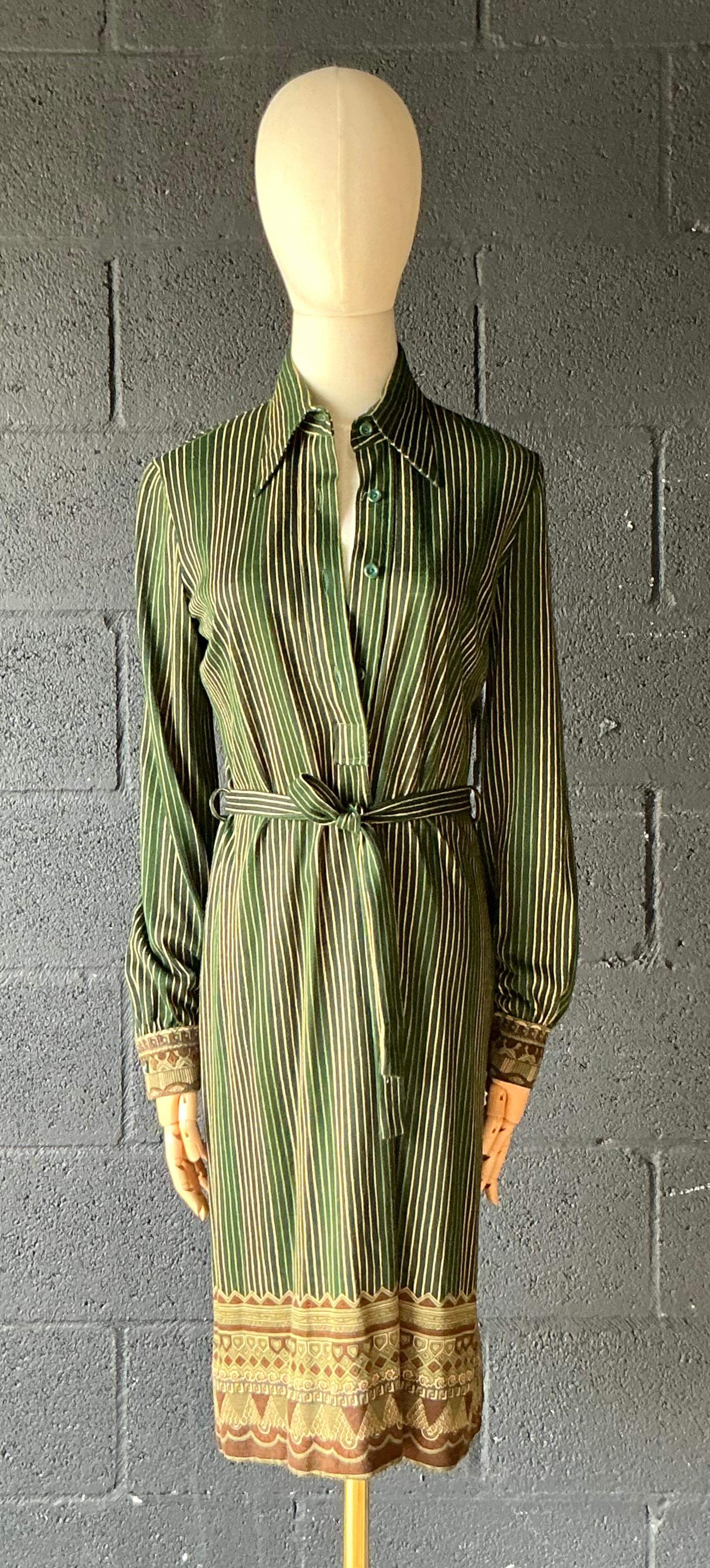 Vintage Miss O Green Striped Dress with Belt - Side view