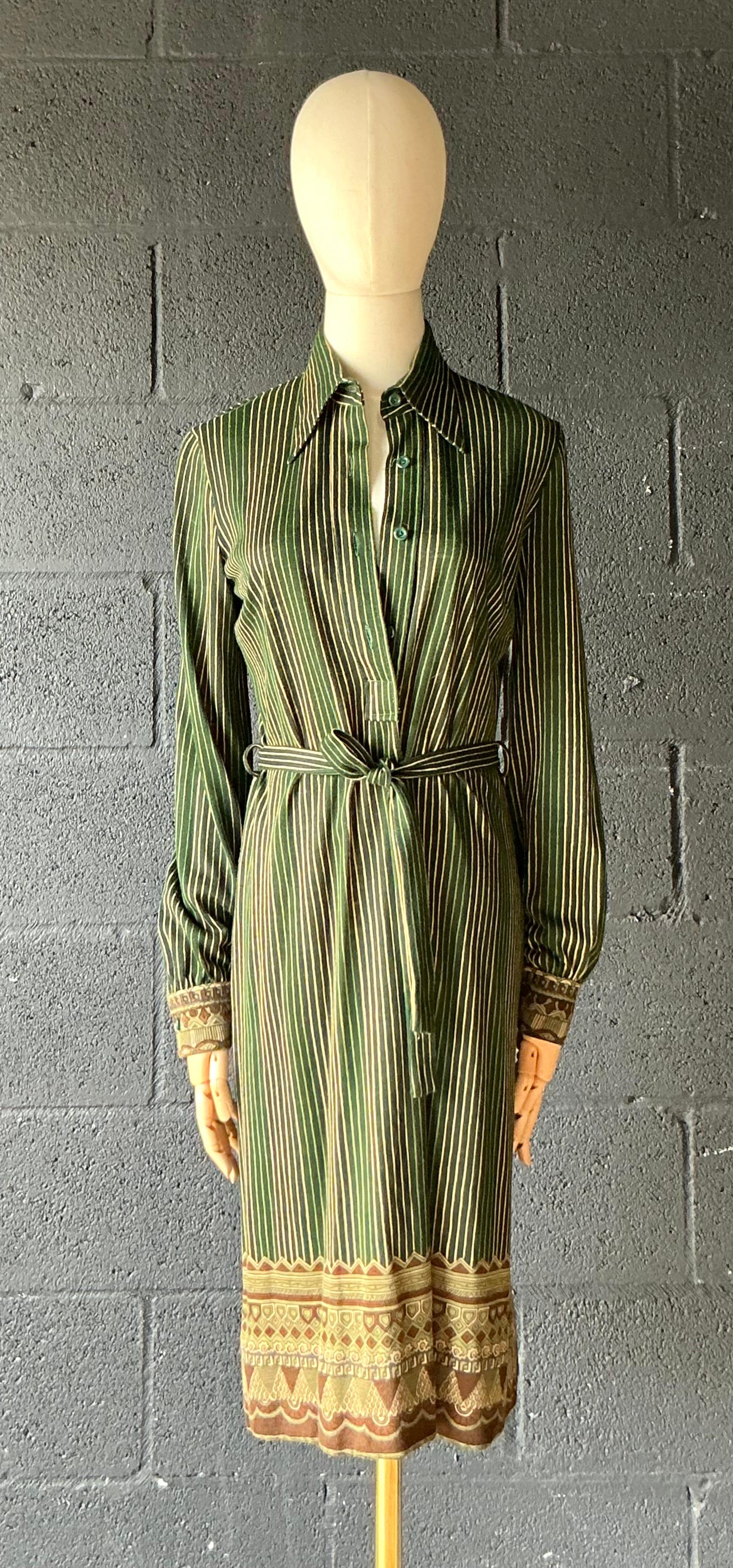 Vintage Miss O Green Striped Dress with Belt - Back view