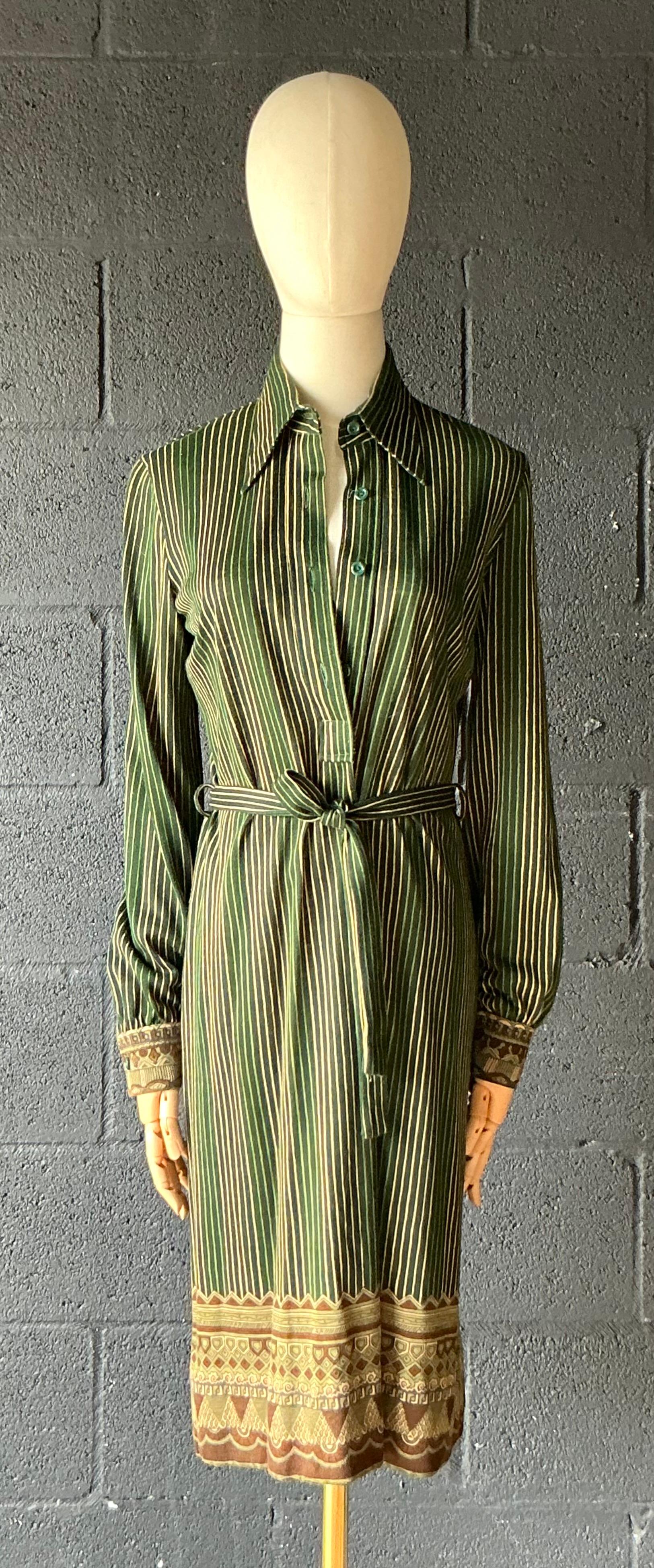 Vintage Miss O Green Striped Dress with Belt - Top view