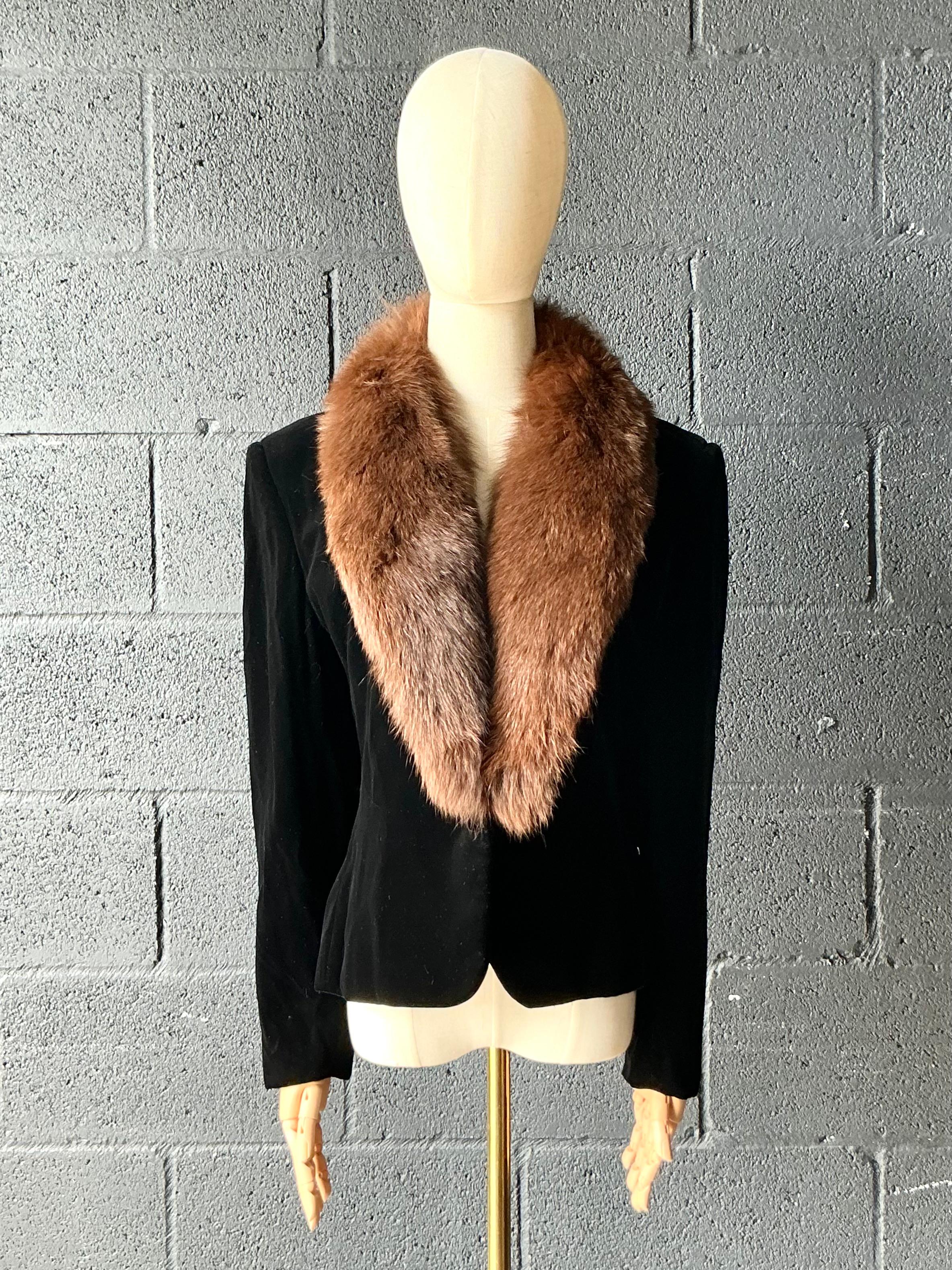 Vintage Gloria Sachs Black Jacket with Fur Trim Collar - Detail view