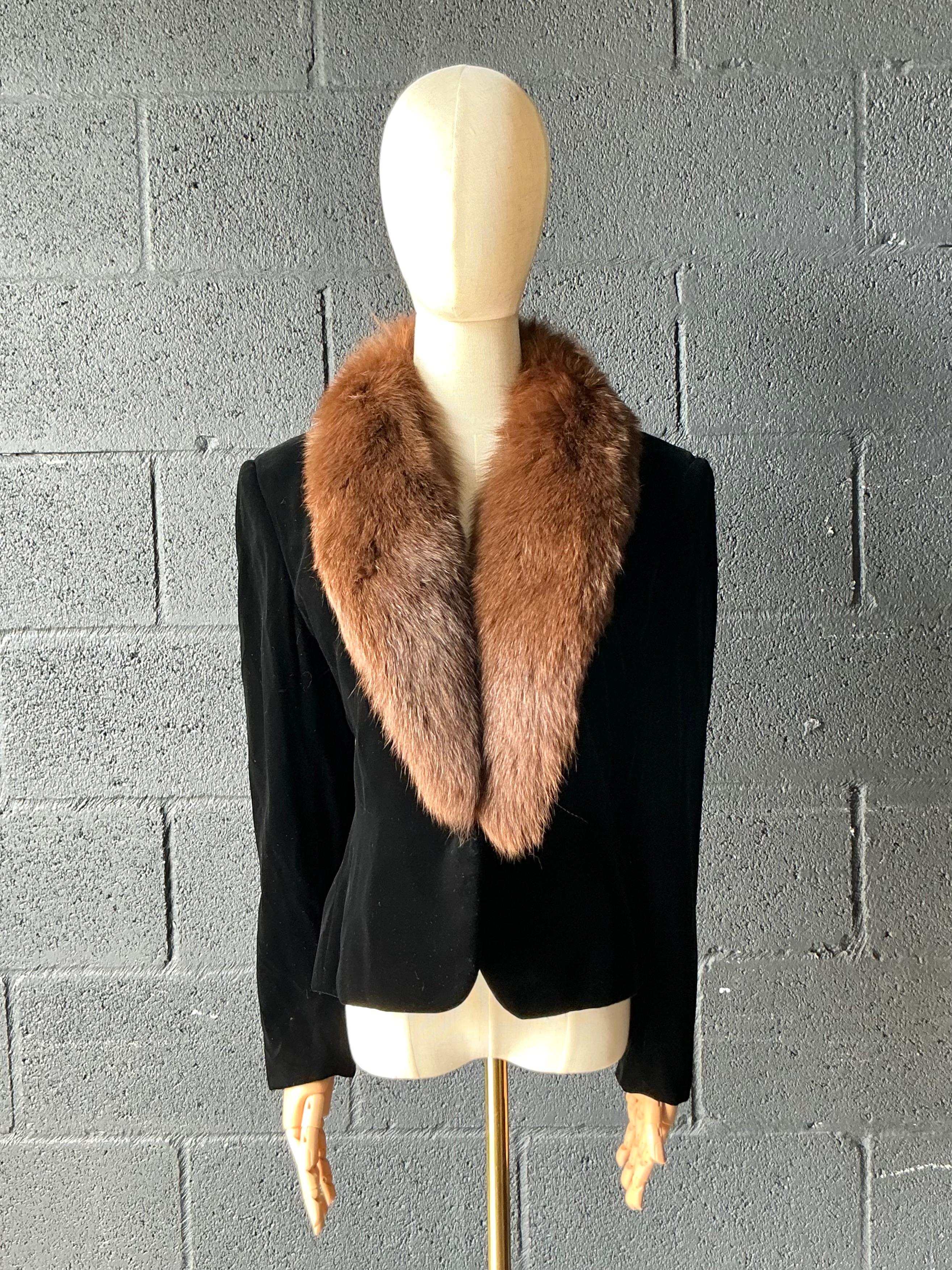 Vintage Gloria Sachs Black Jacket with Fur Trim Collar - Side view