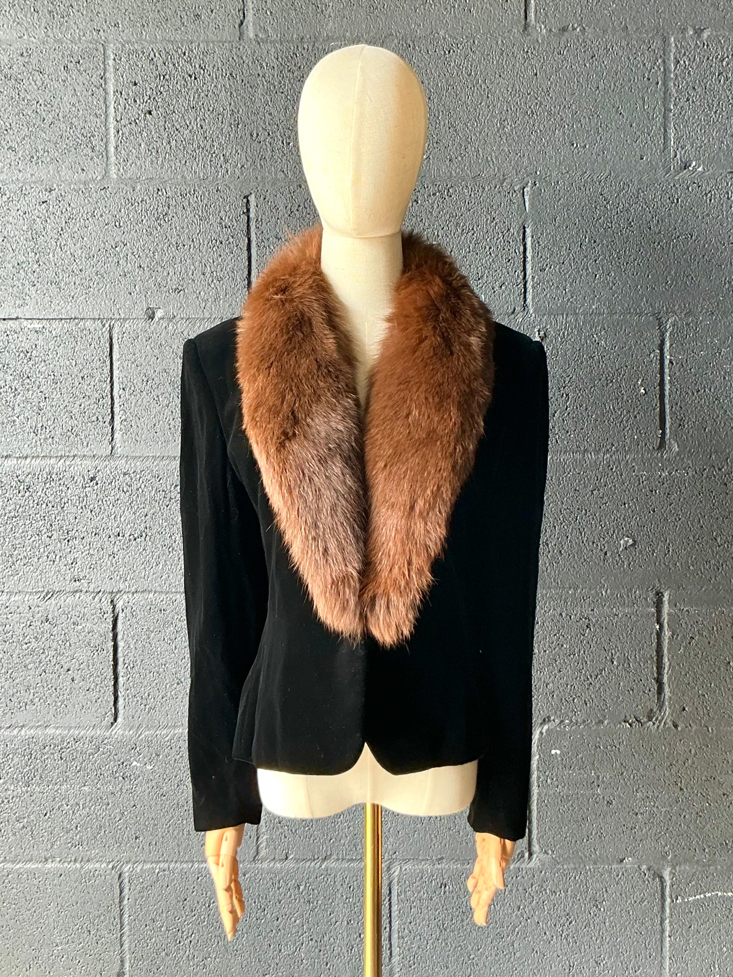 Vintage Gloria Sachs Black Jacket with Fur Trim Collar - Back view