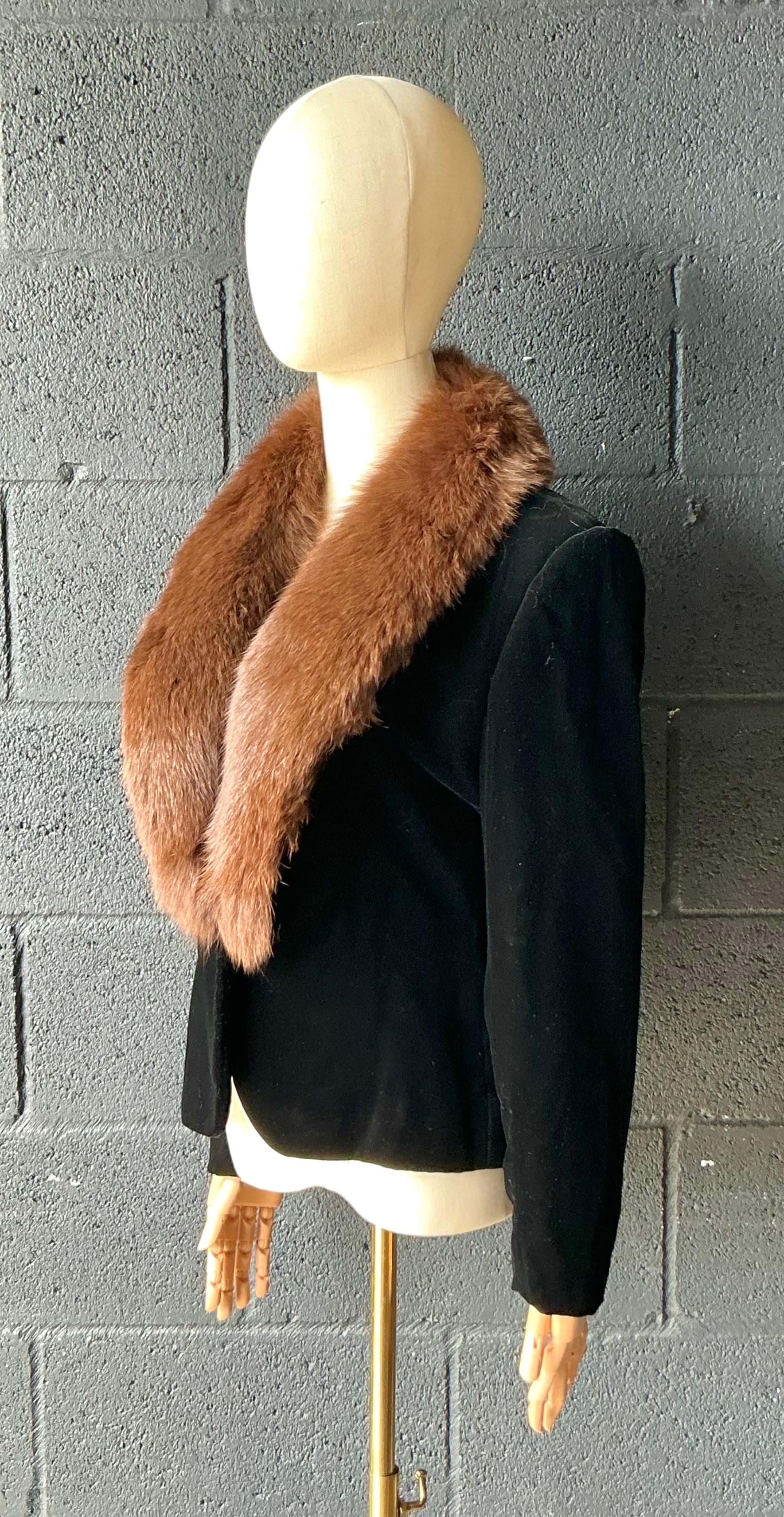 Vintage Gloria Sachs Black Jacket with Fur Trim Collar - Top view