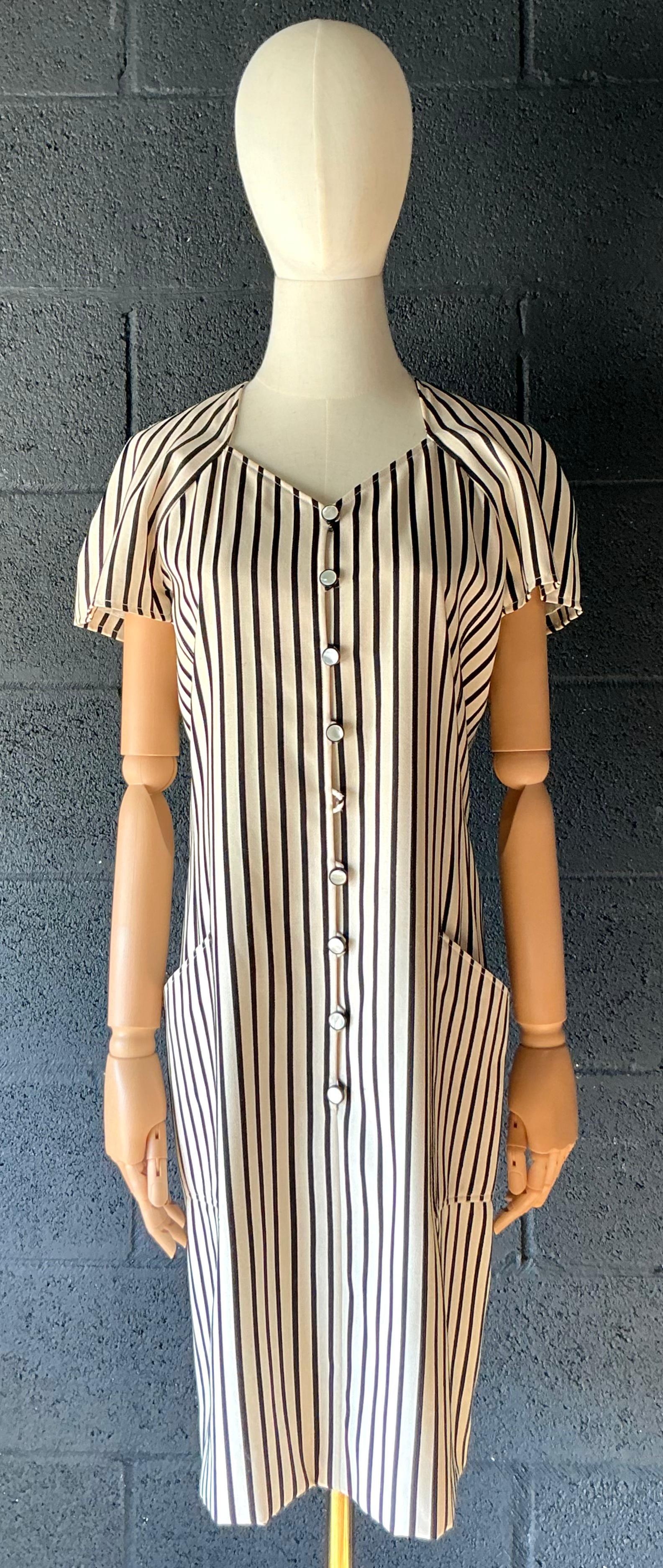 Vintage Emanuel Ungaro Black & White Stripe Dress - Detail view