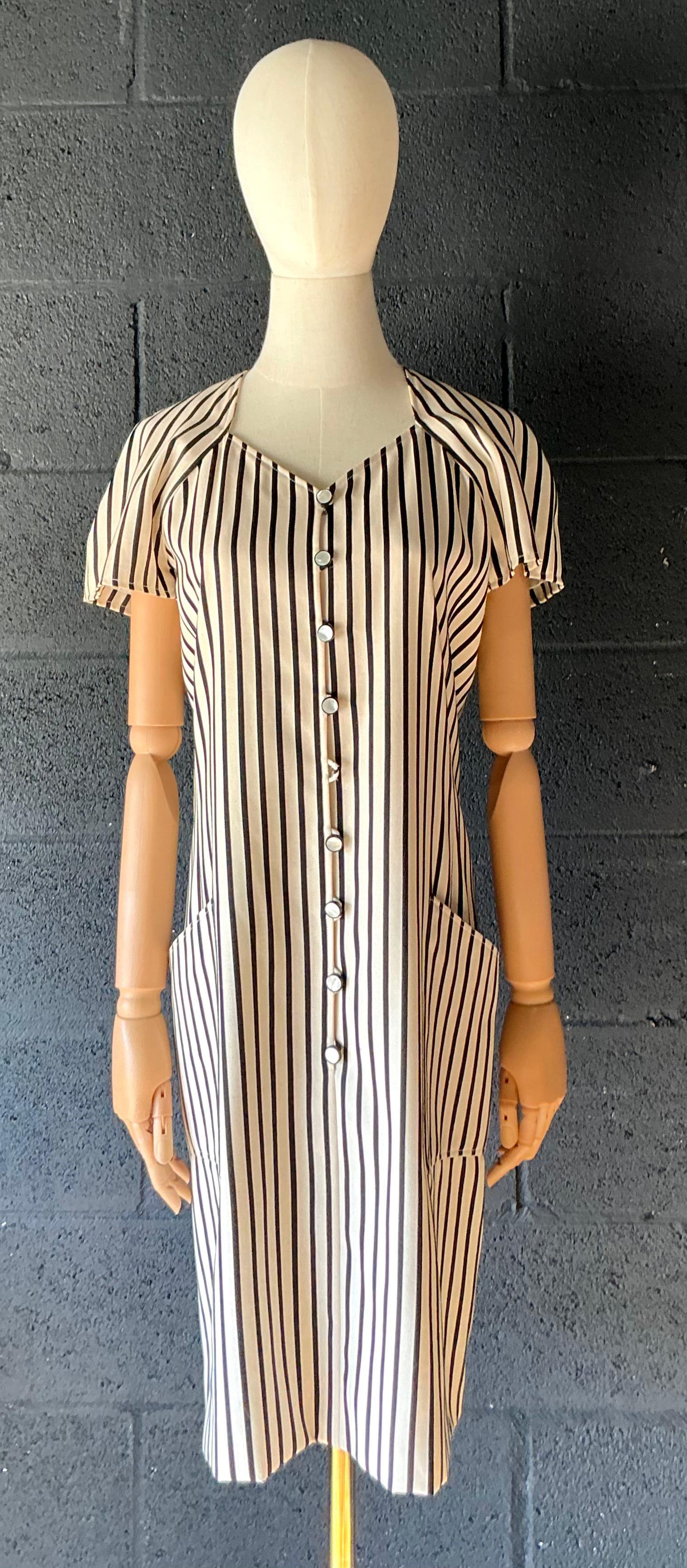 Vintage Emanuel Ungaro Black & White Stripe Dress - Side view