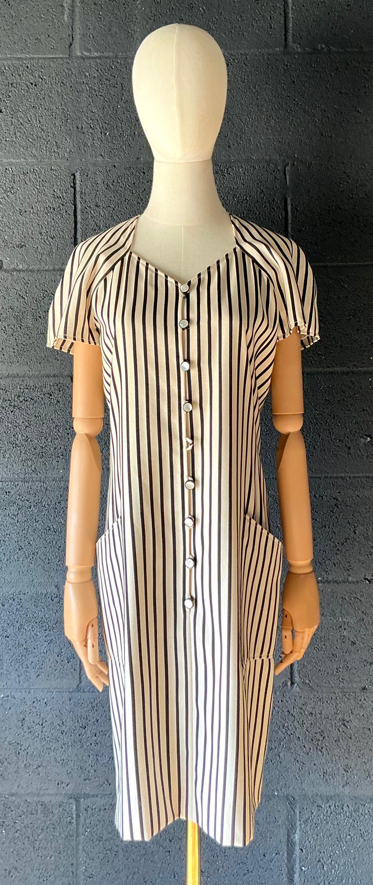 Vintage Emanuel Ungaro Black & White Stripe Dress - Top view