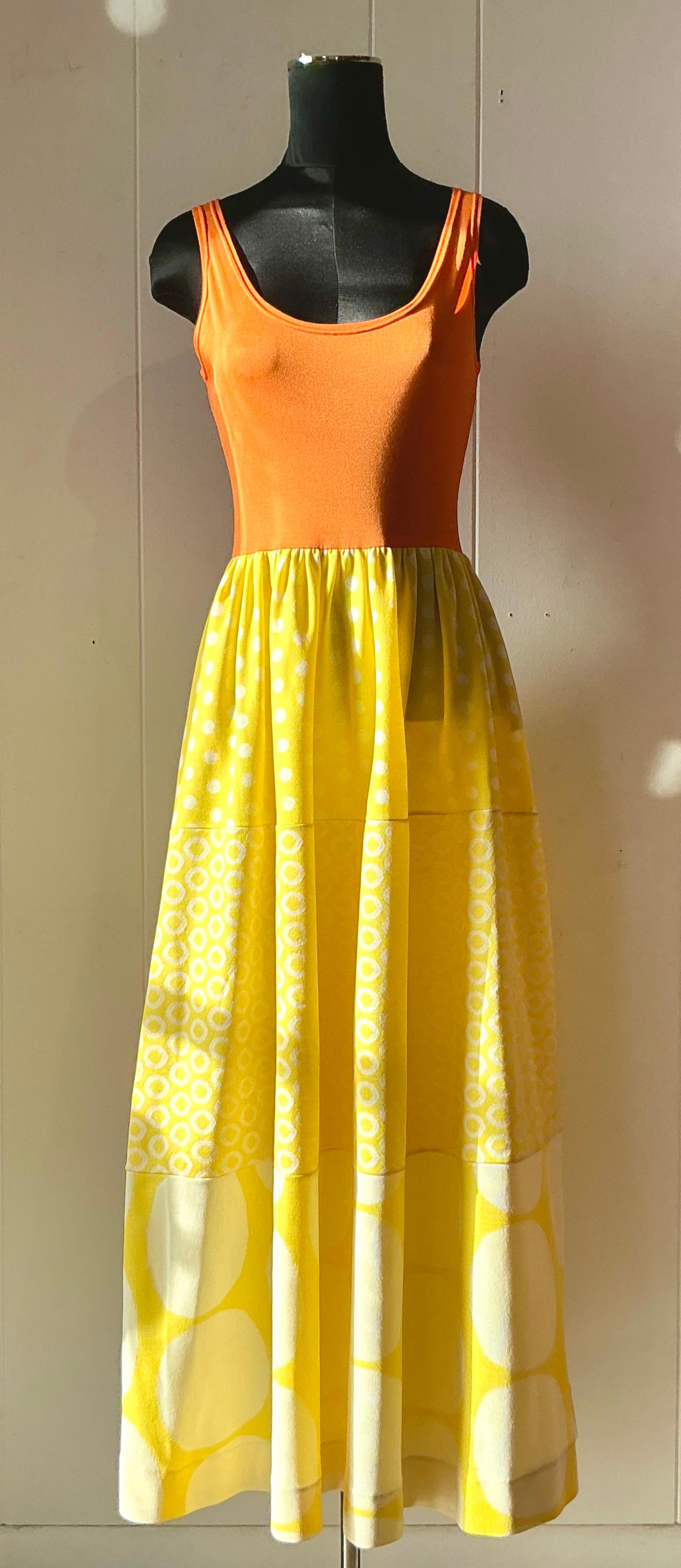 Vintage Boho Rudi Gernreich Orange & Yellow Dress - Detail view