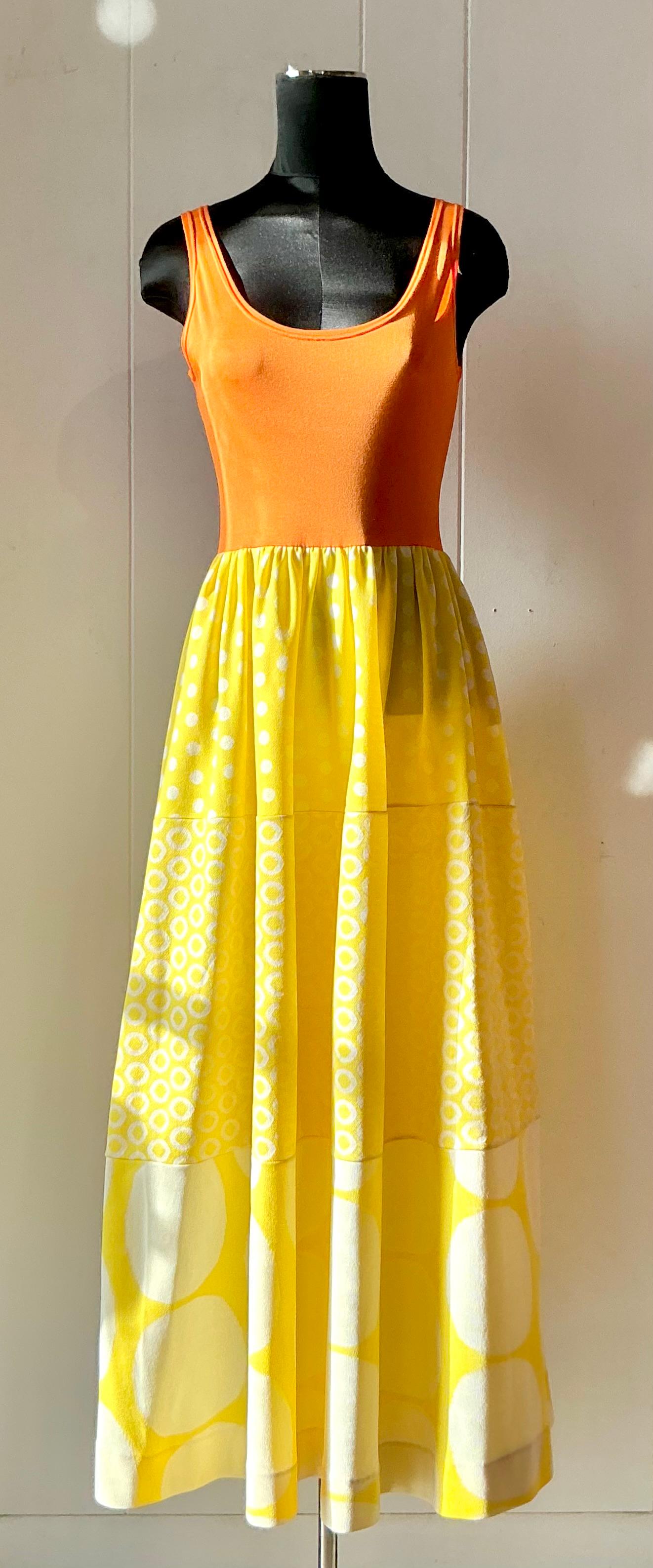 Vintage Boho Rudi Gernreich Orange & Yellow Dress - Back view