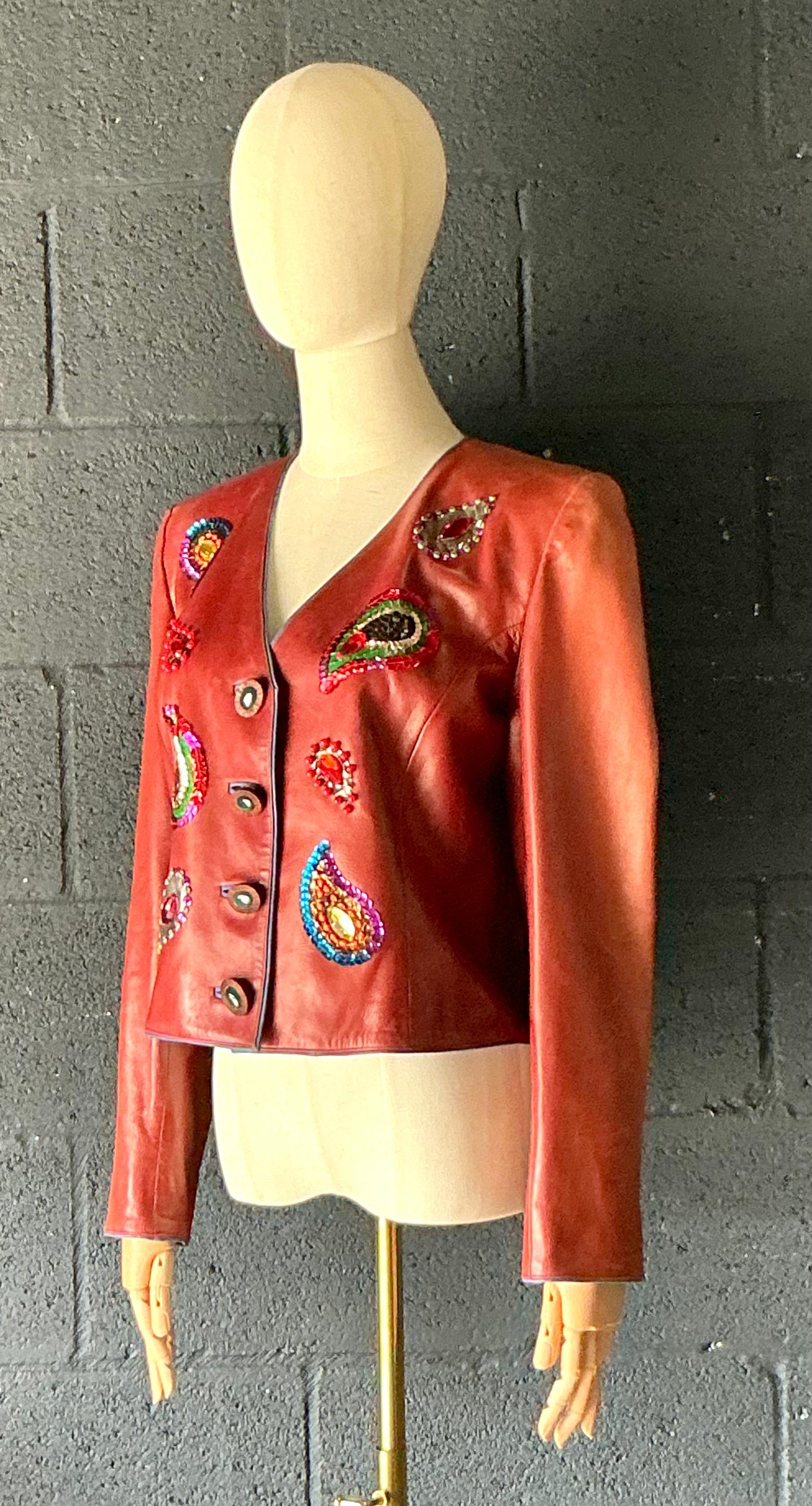Vintage Yves Saint Laurent Rive Gauche Embellished Leather Jacket - Detail view