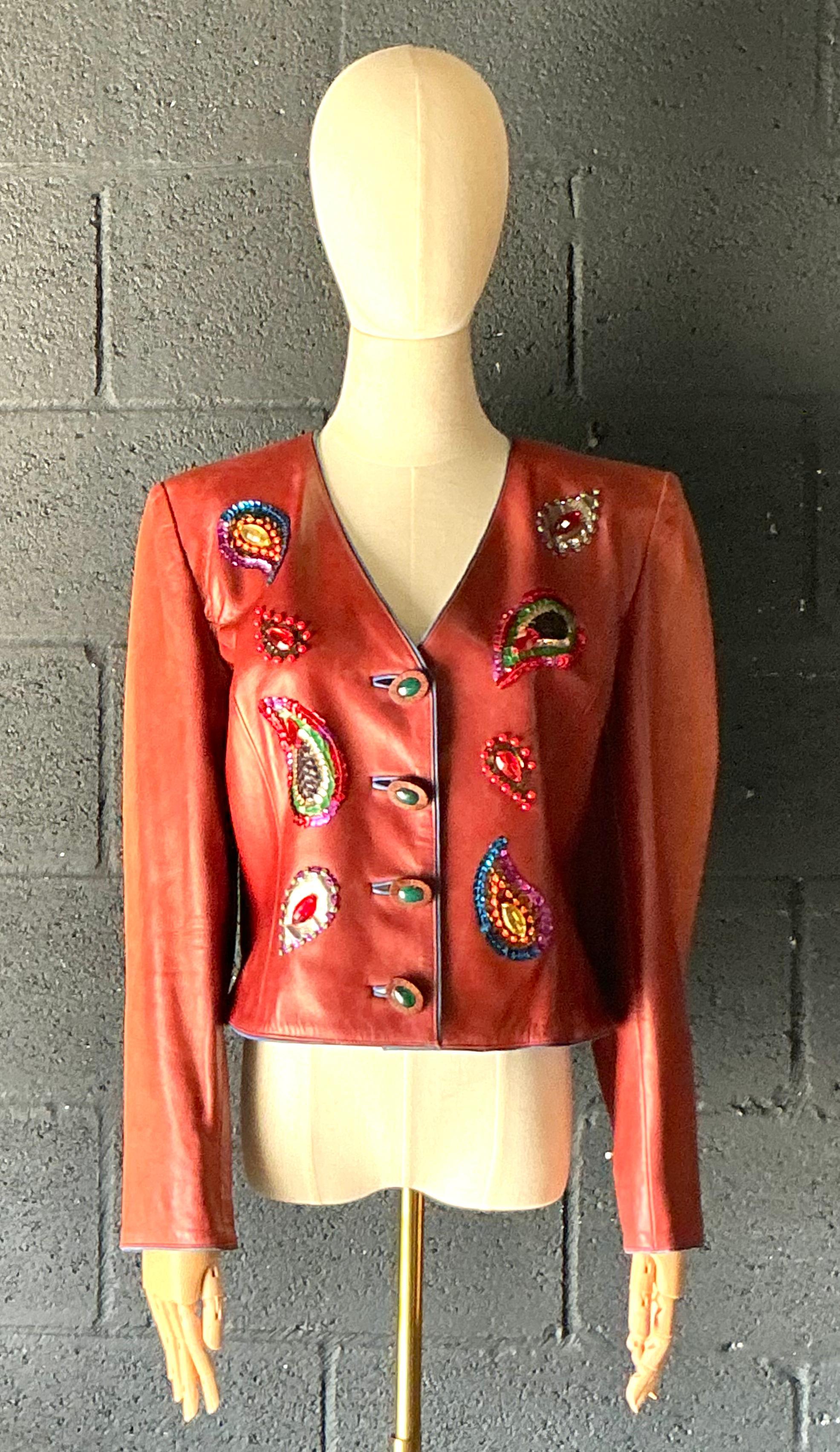 Vintage Yves Saint Laurent Rive Gauche Embellished Leather Jacket - Side view