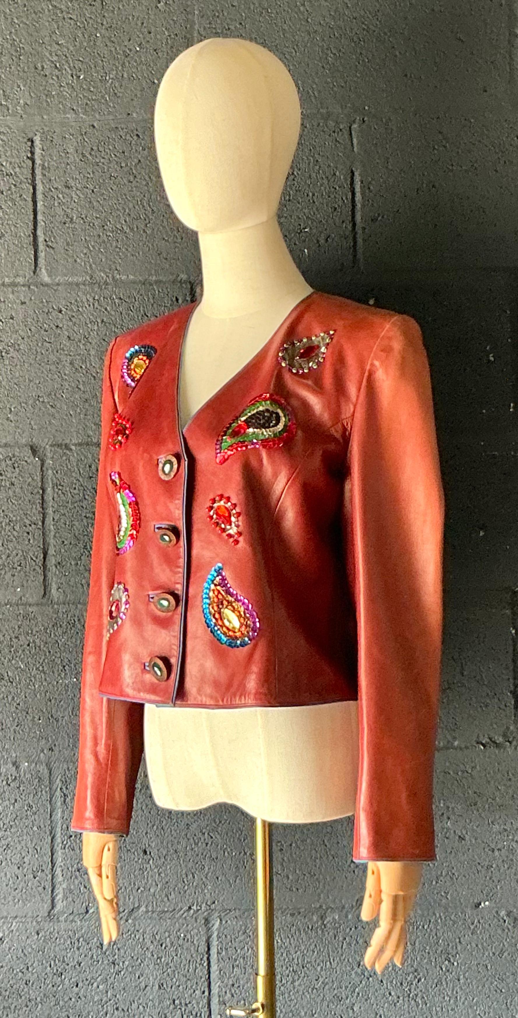 Vintage Yves Saint Laurent Rive Gauche Embellished Leather Jacket - Back view