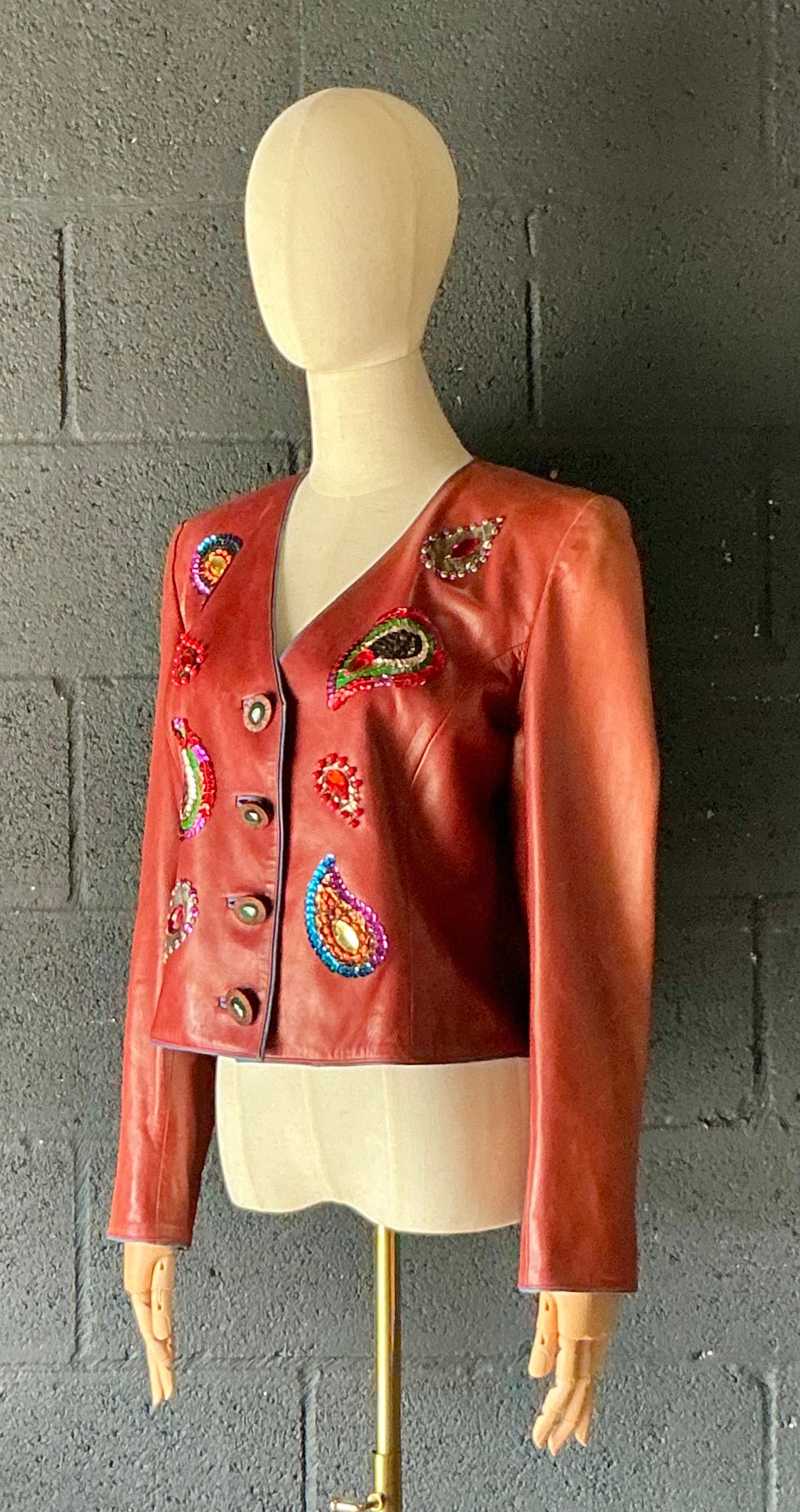 Vintage Yves Saint Laurent Rive Gauche Embellished Leather Jacket - Top view