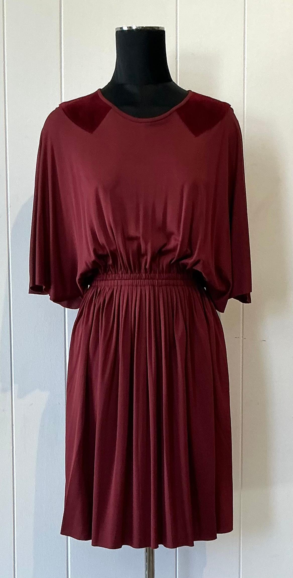 Vintage Christian Dior Maroon Flutter Dress with Pleated Skirt - Detail view