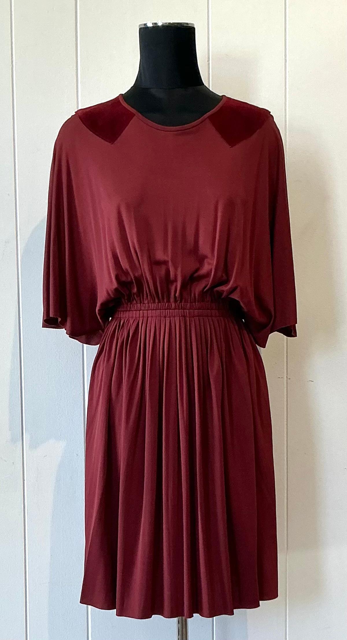 Vintage Christian Dior Maroon Flutter Dress with Pleated Skirt - Side view