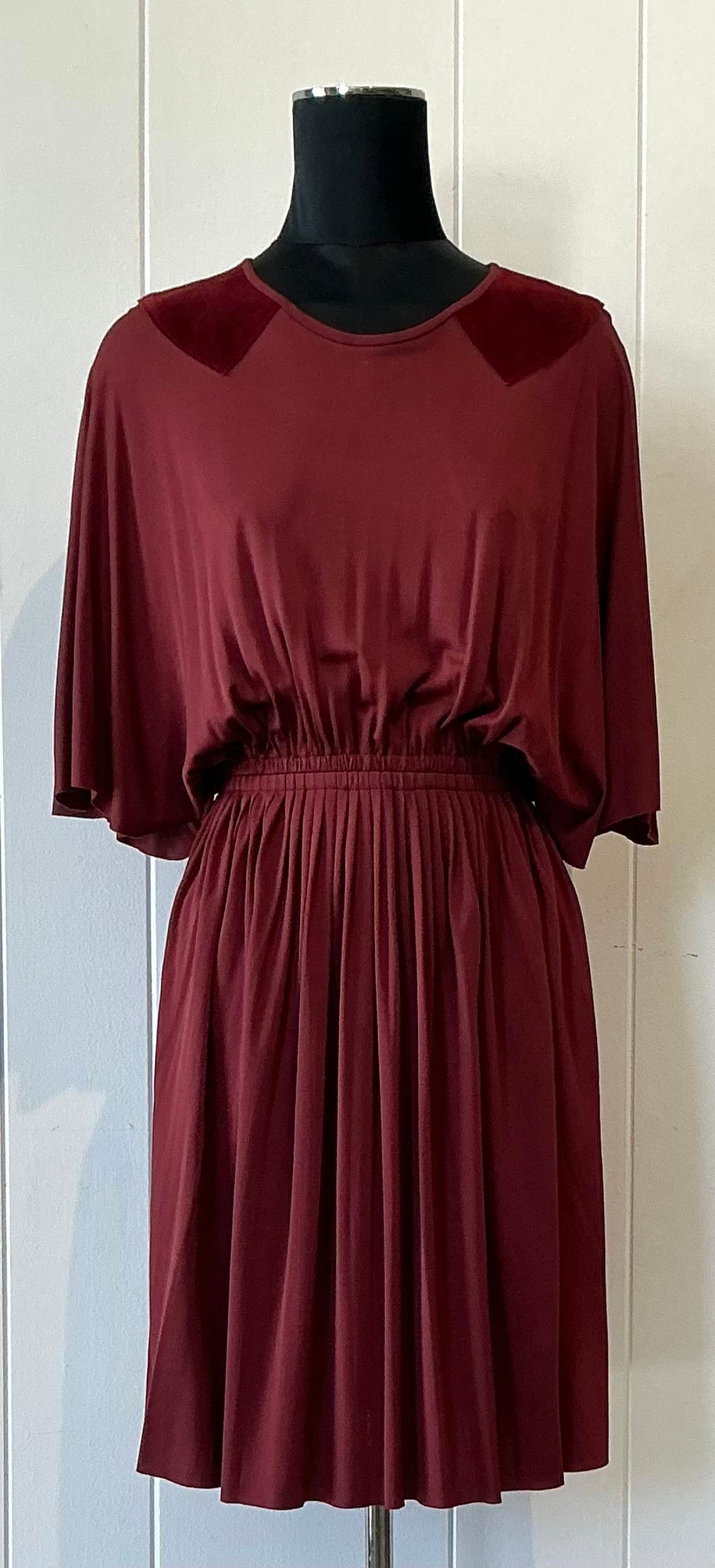 Vintage Christian Dior Maroon Flutter Dress with Pleated Skirt - Back view
