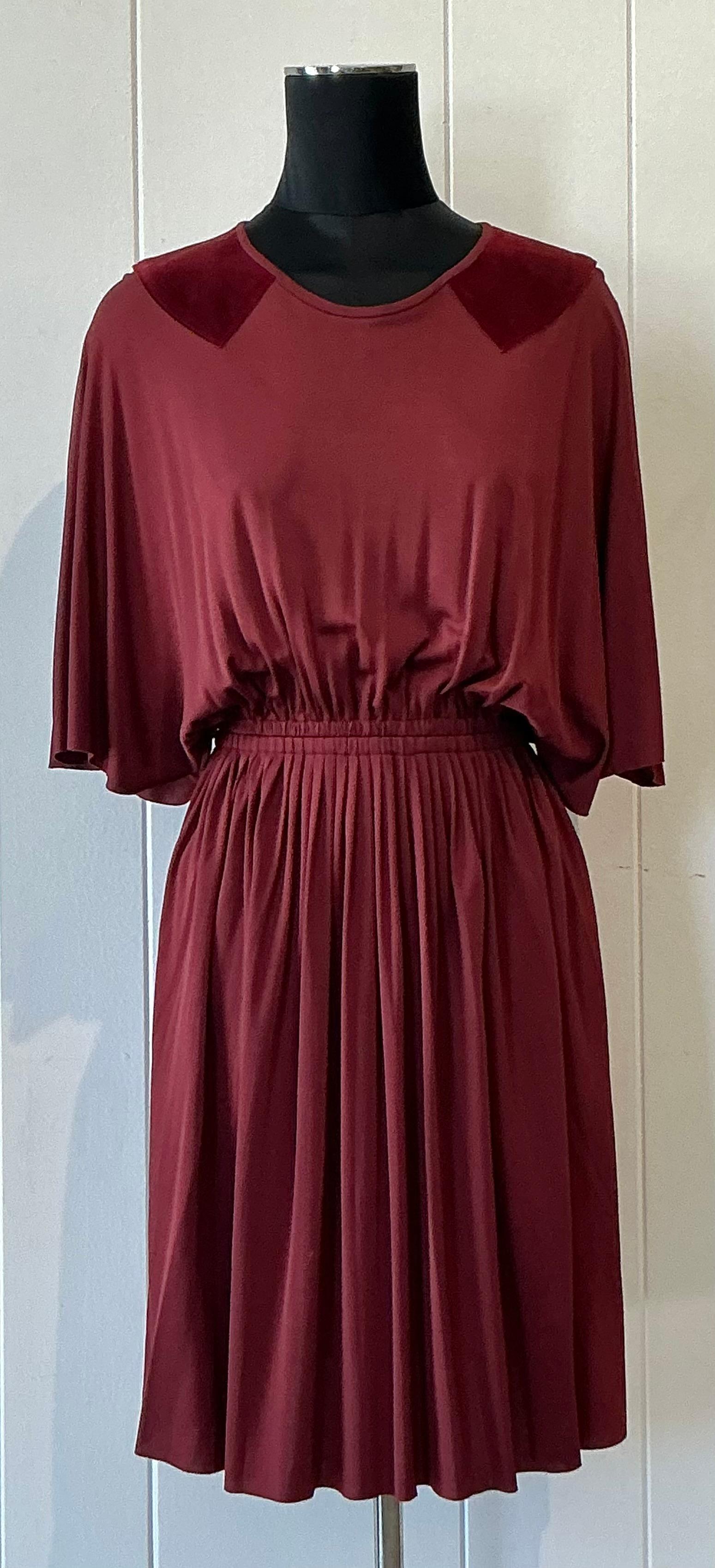 Vintage Christian Dior Maroon Flutter Dress with Pleated Skirt - Top view