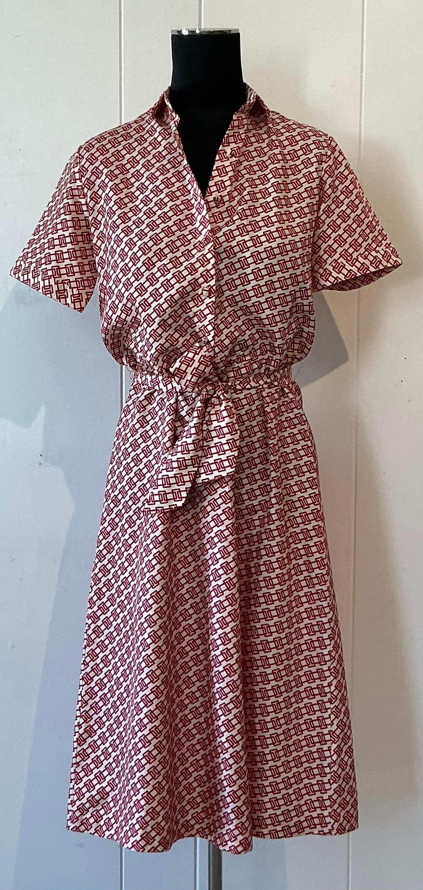 Vintage Lanvin Paris Red & White Patterned Dress - Detail view