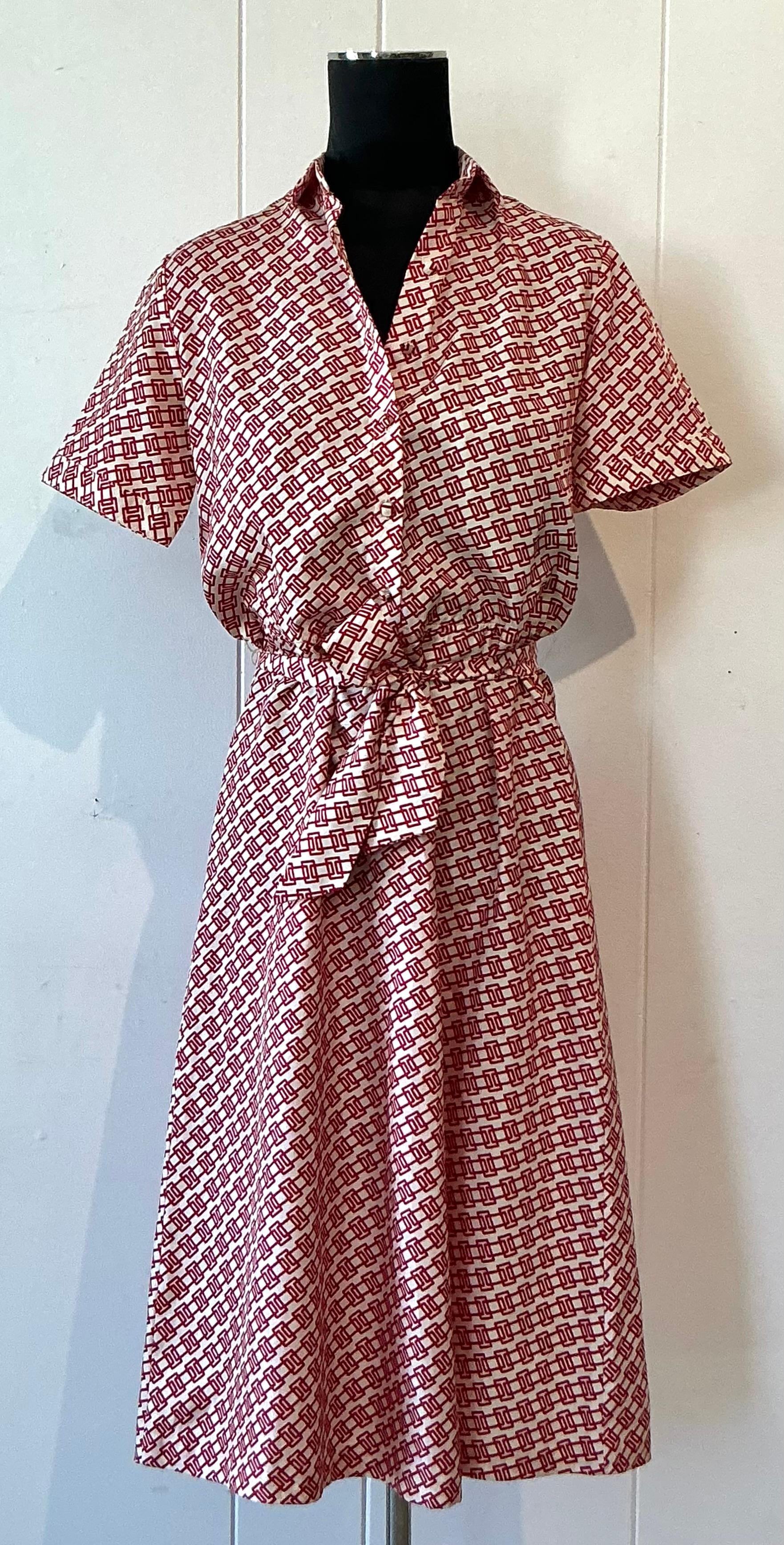 Vintage Lanvin Paris Red & White Patterned Dress - Side view