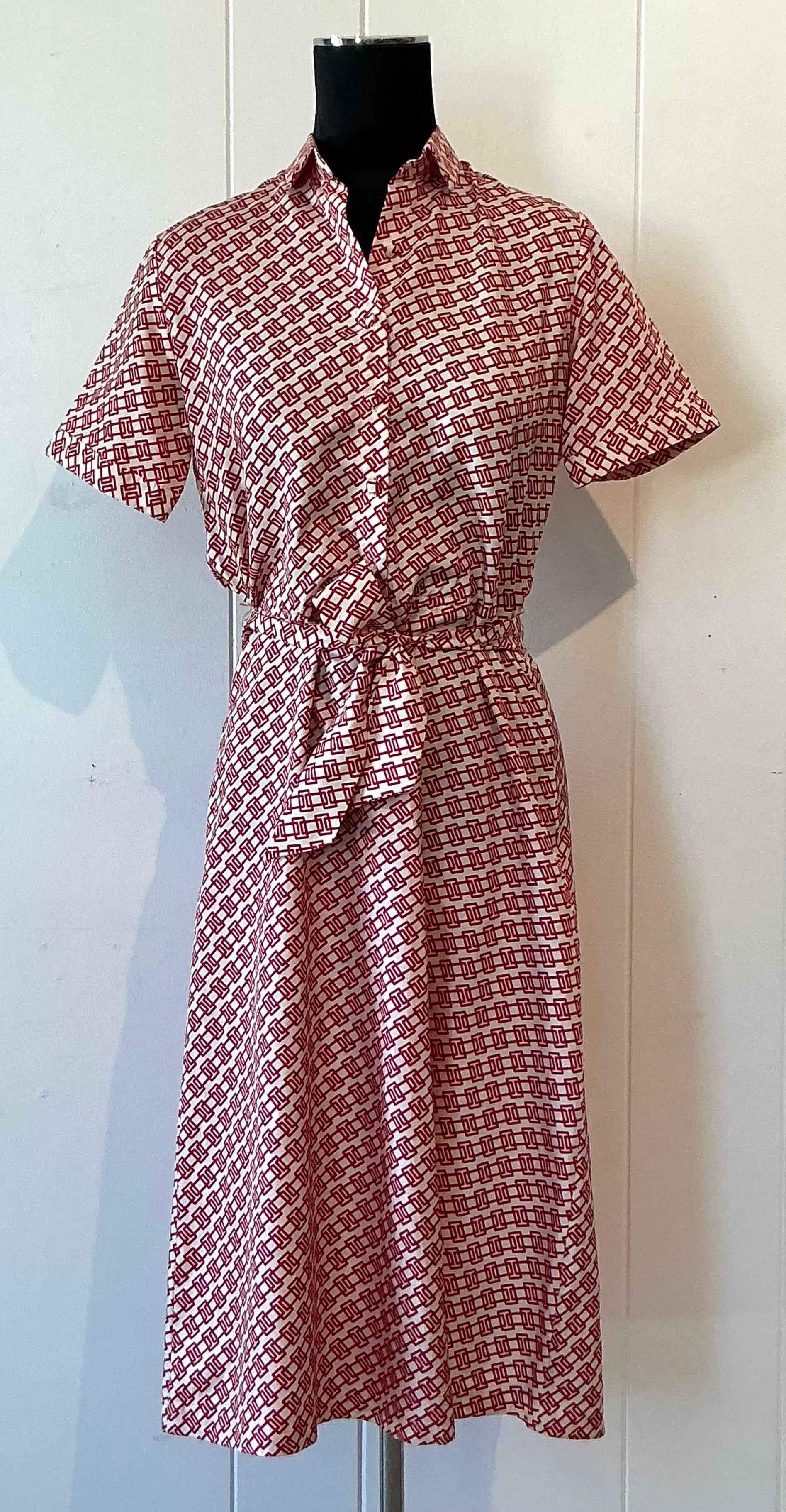 Vintage Lanvin Paris Red & White Patterned Dress - Back view