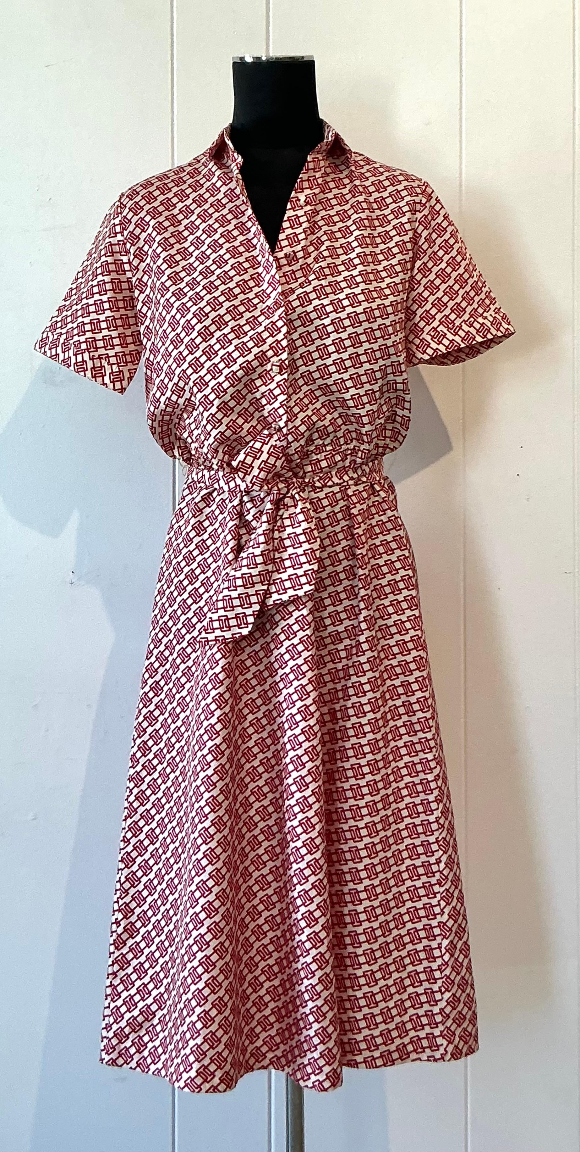 Vintage Lanvin Paris Red & White Patterned Dress - Top view
