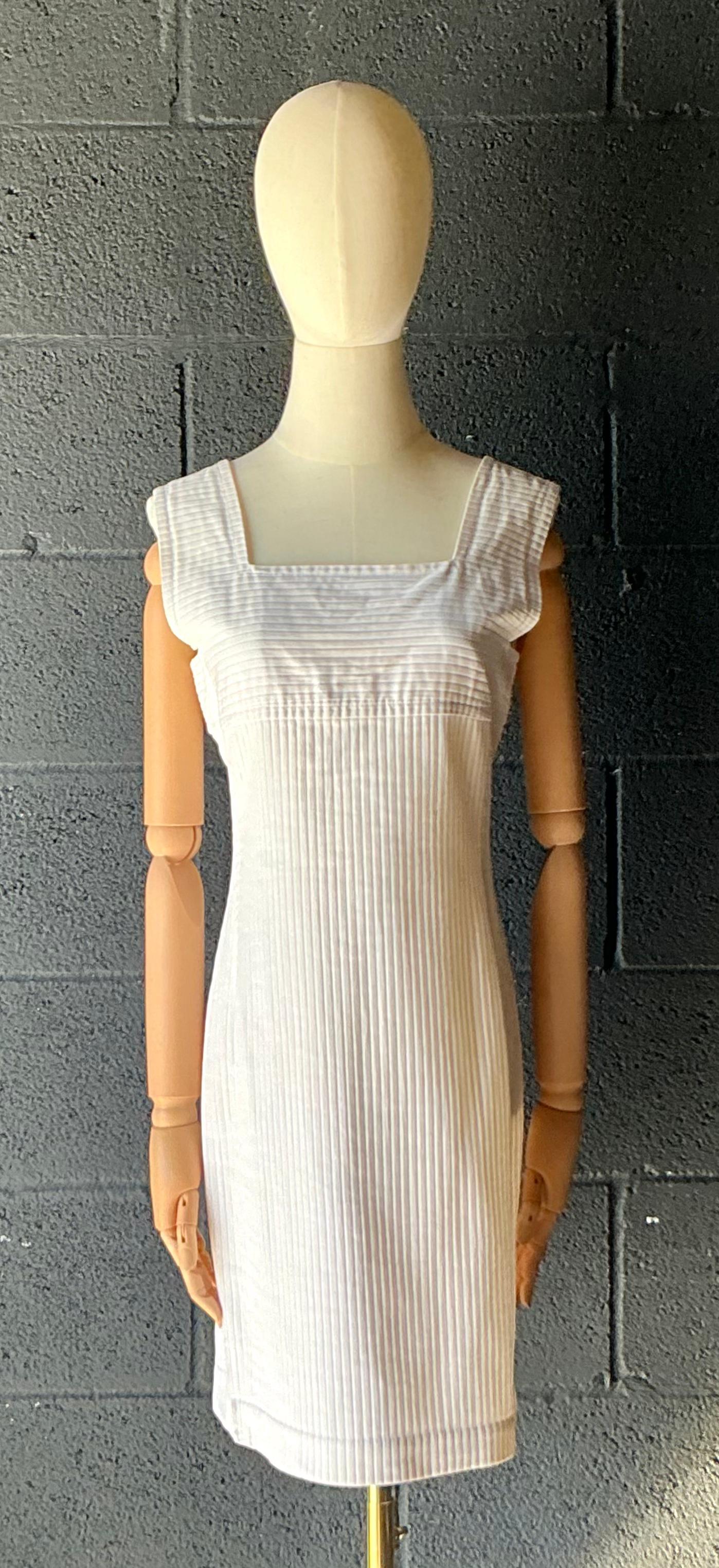 Vintage Courreges White Ribbed Dress - Detail view