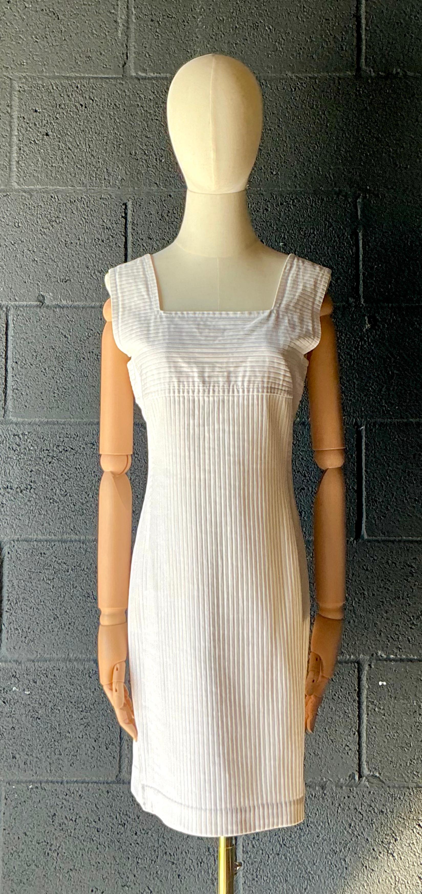 Vintage Courreges White Ribbed Dress - Side view