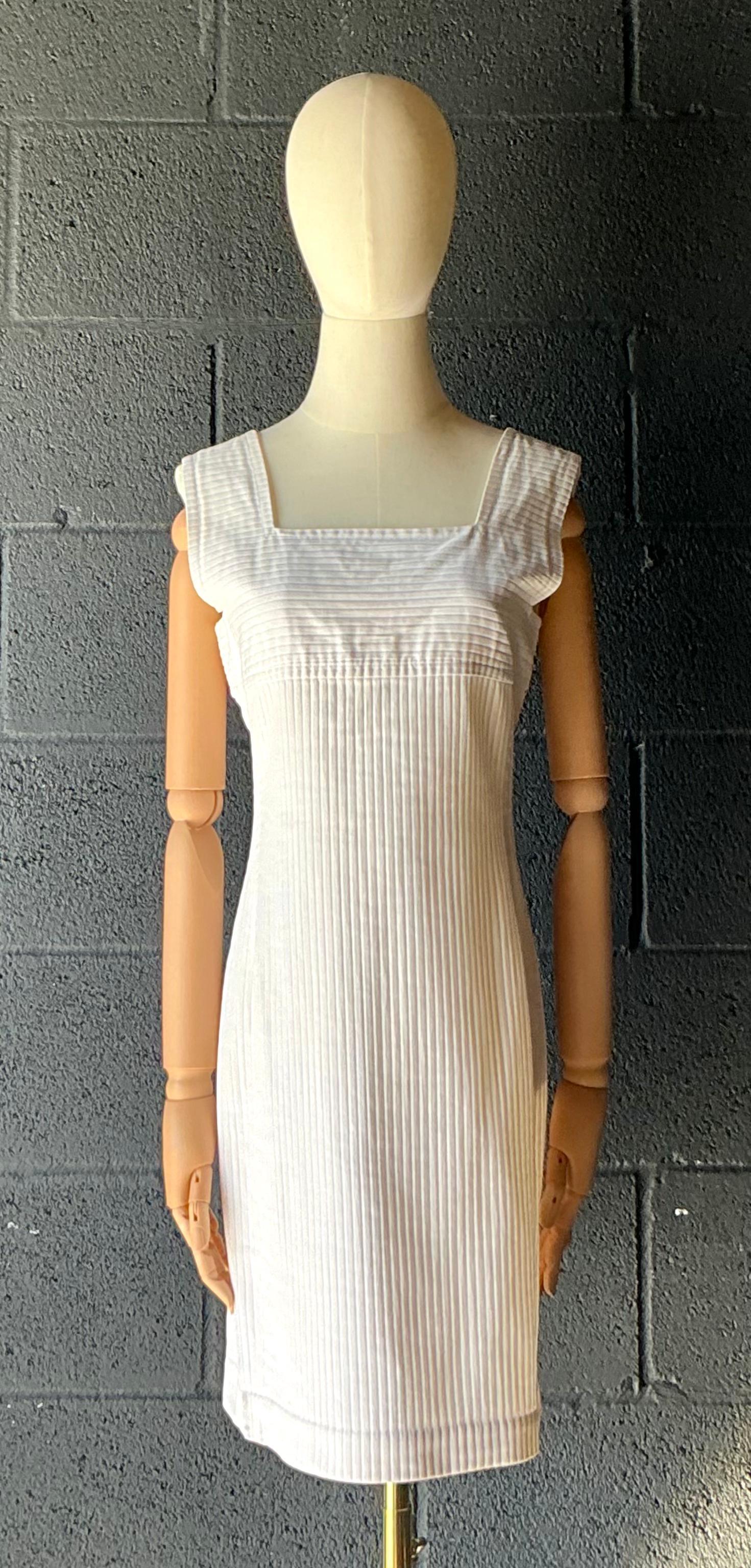 Vintage Courreges White Ribbed Dress - Back view