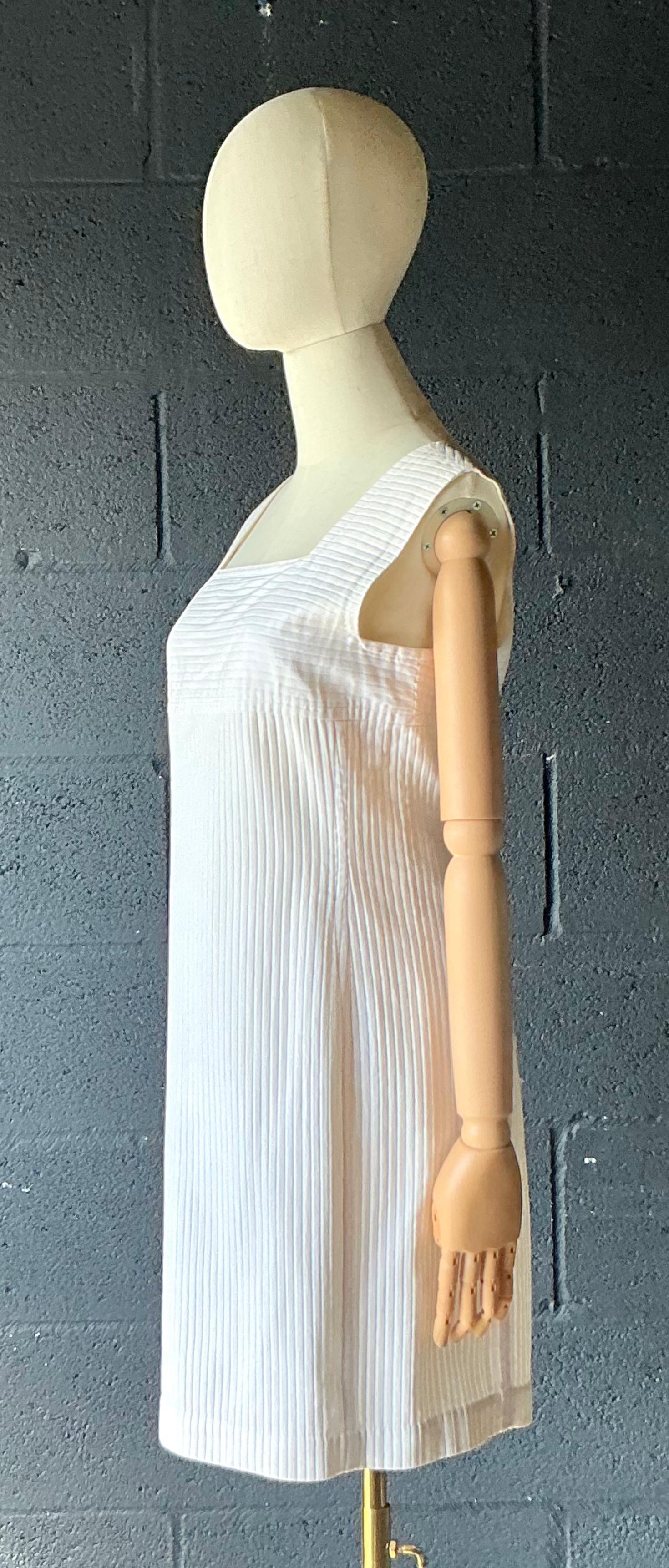 Vintage Courreges White Ribbed Dress - Top view