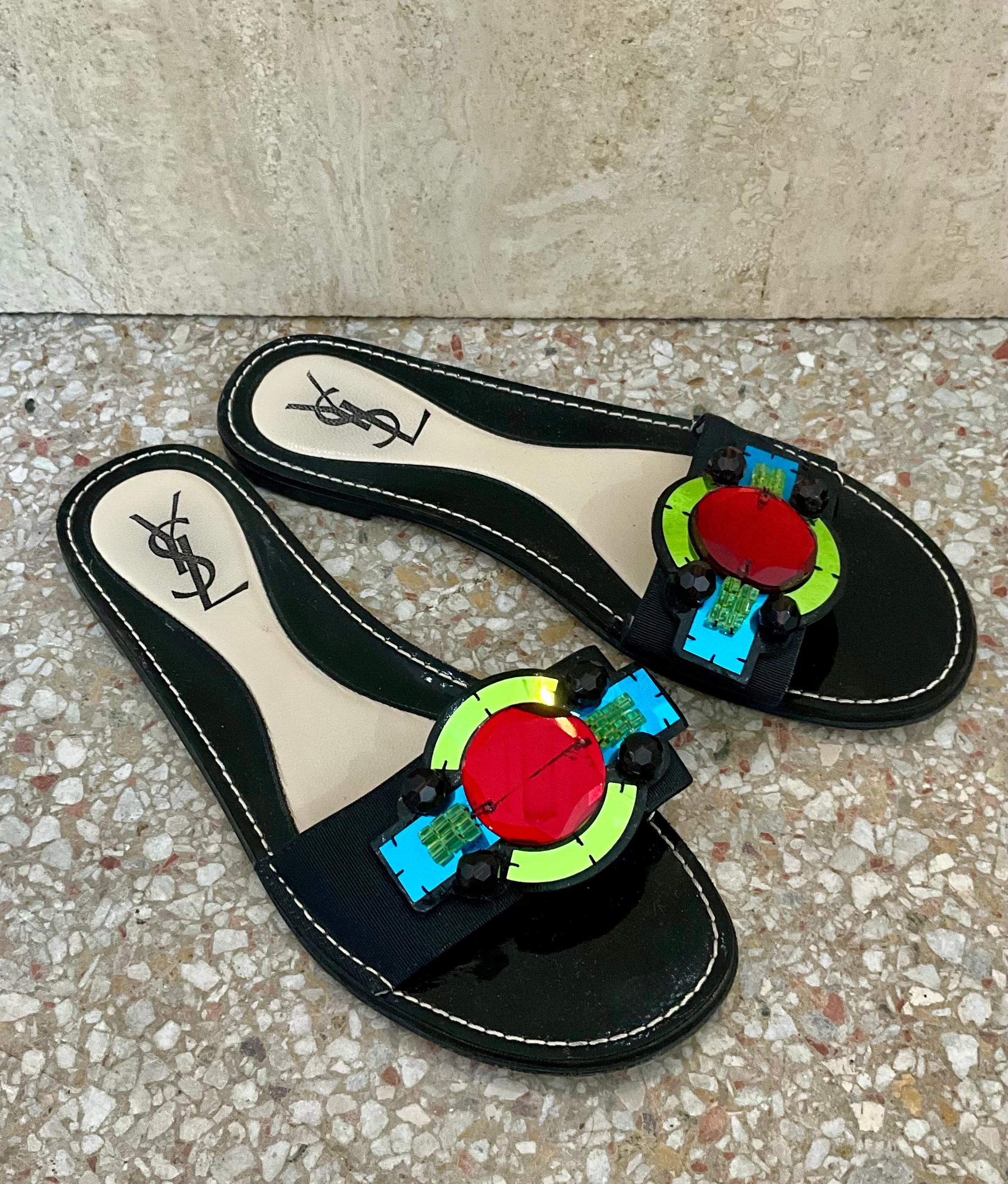Vintage YSL Paris Black Gem Embellished Sandal - Side view