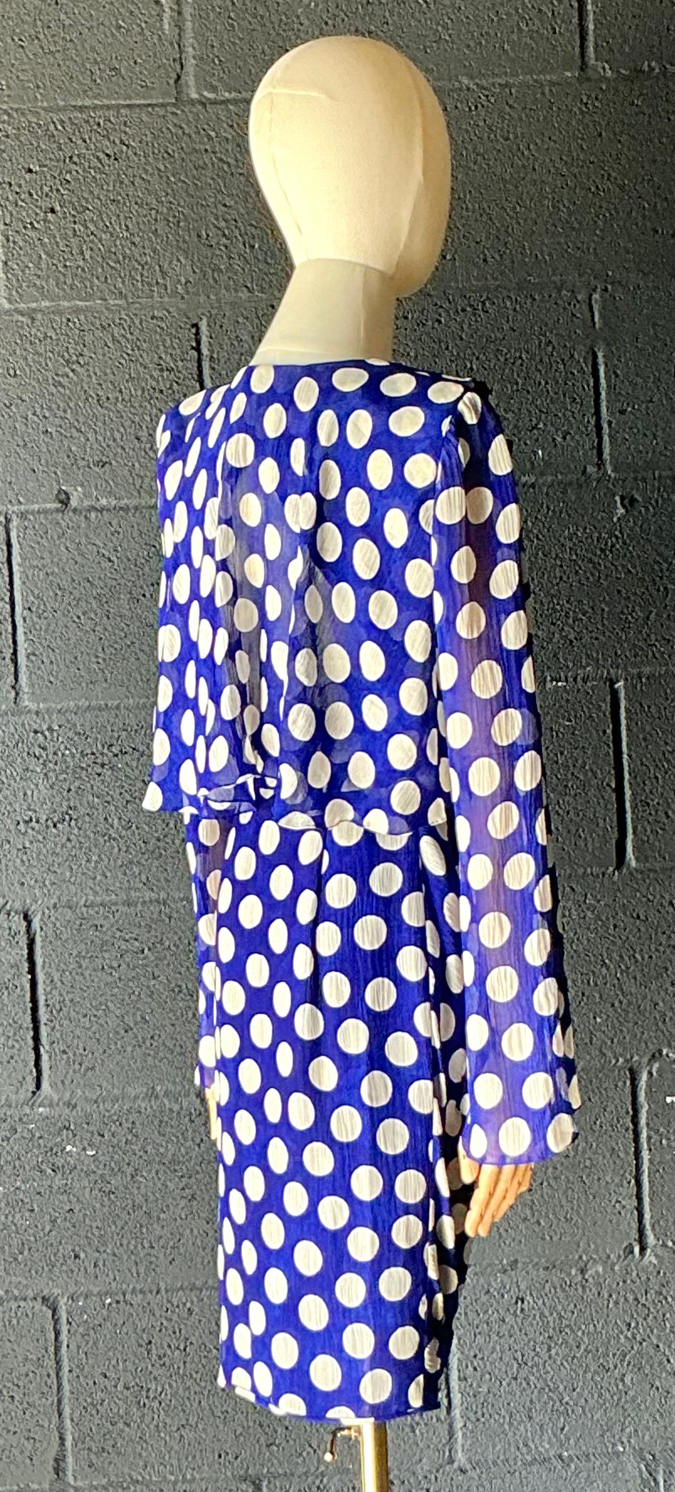 Vintage Emanuel Ungaro Blue & White Polka Dot Dress - Detail view