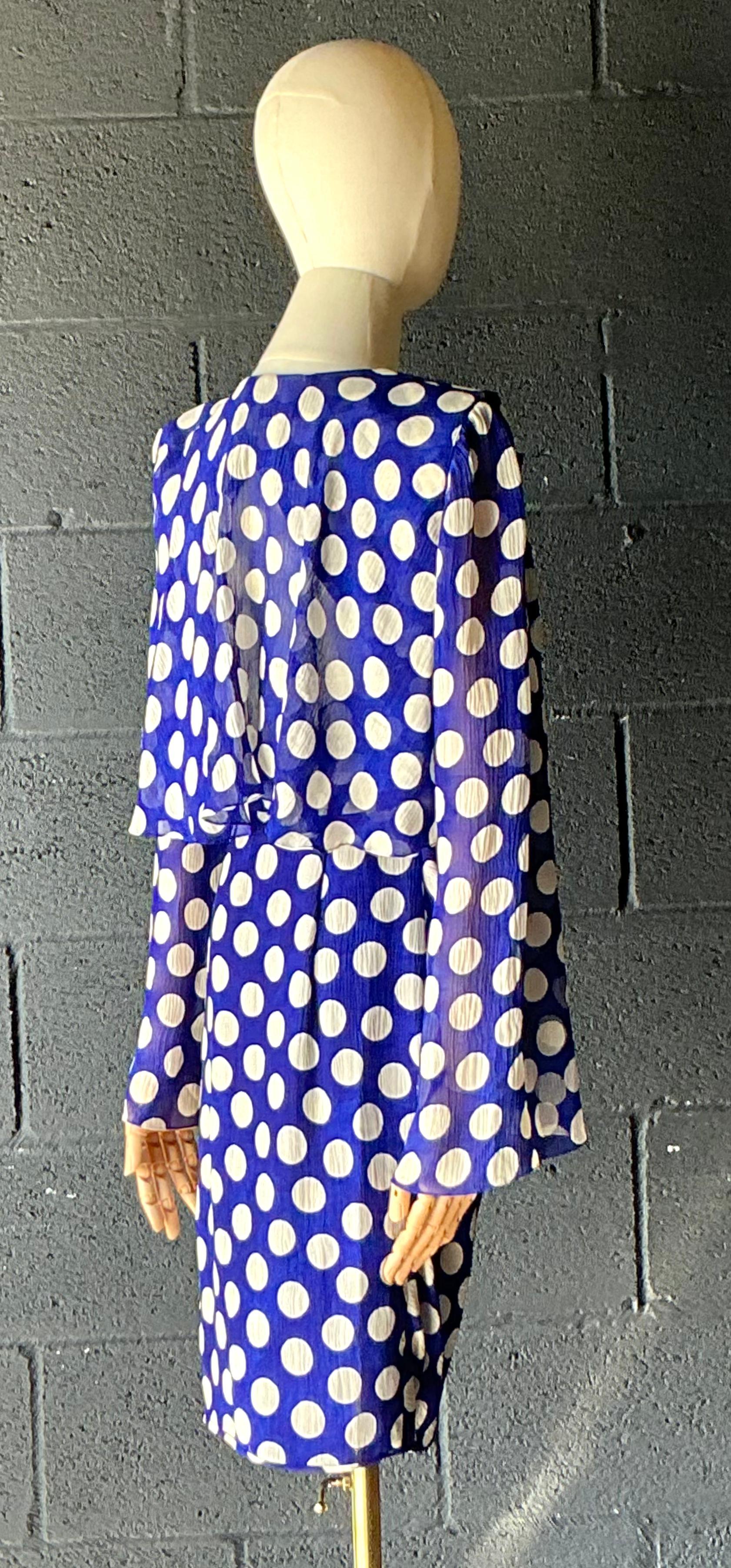 Vintage Emanuel Ungaro Blue & White Polka Dot Dress - Side view