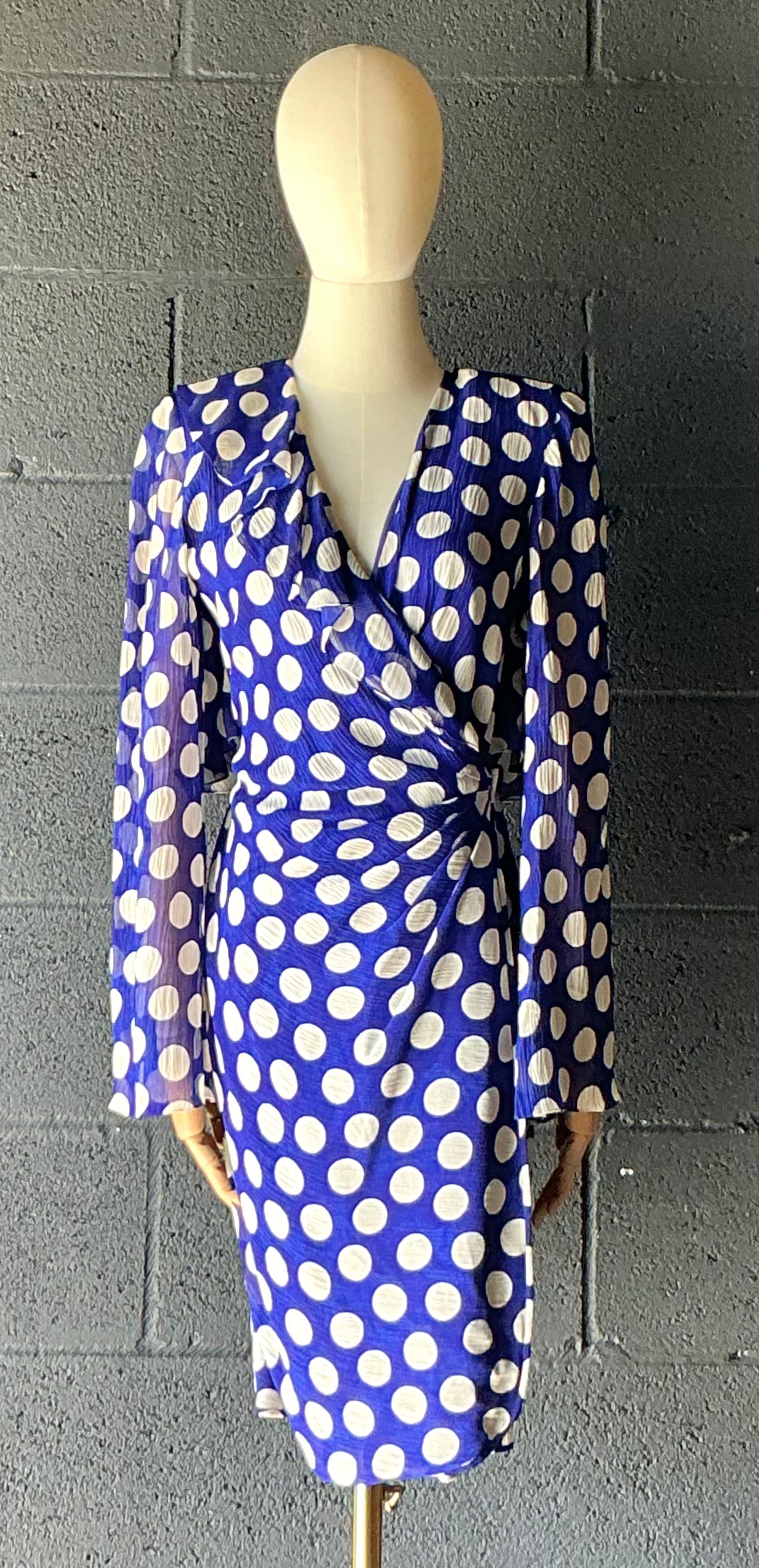 Vintage Emanuel Ungaro Blue & White Polka Dot Dress - Back view