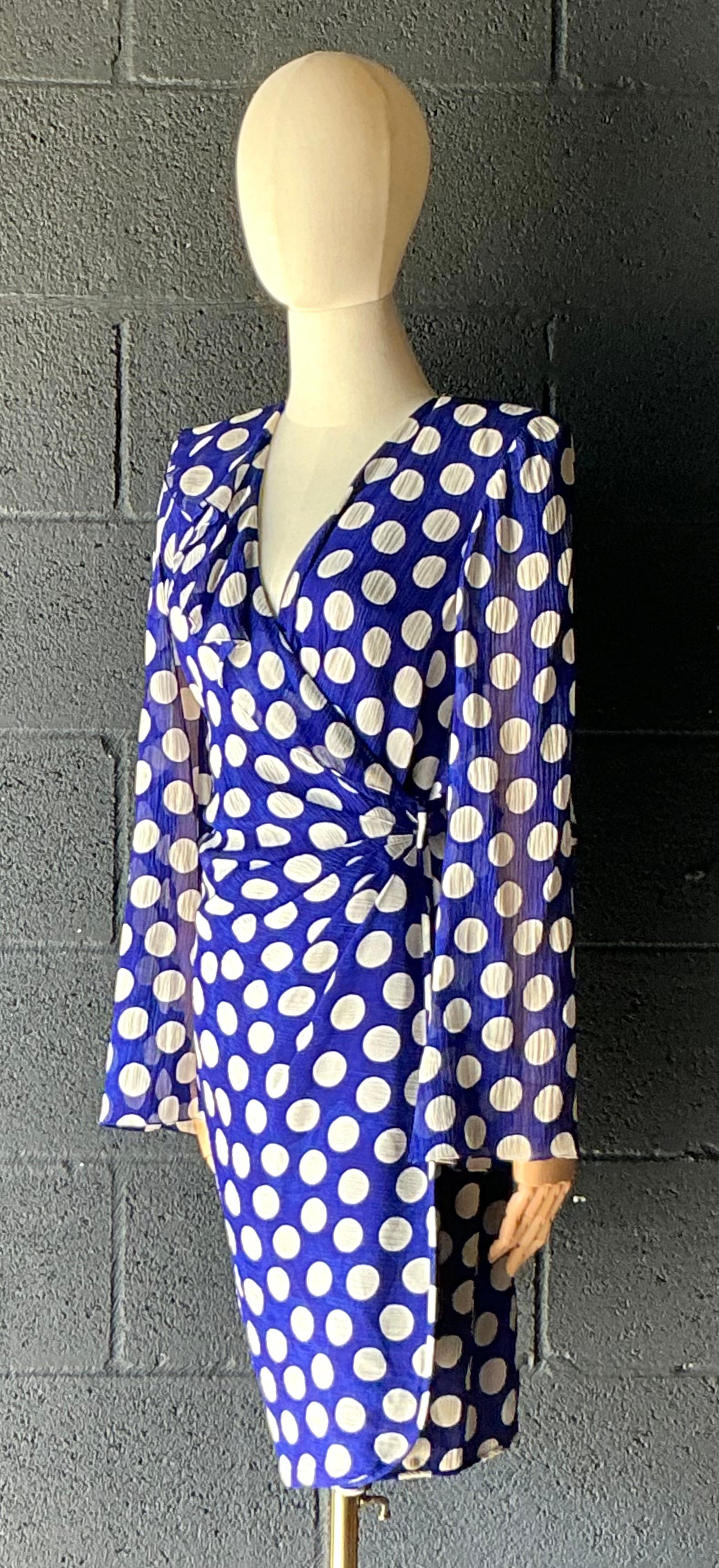 Vintage Emanuel Ungaro Blue & White Polka Dot Dress - Top view