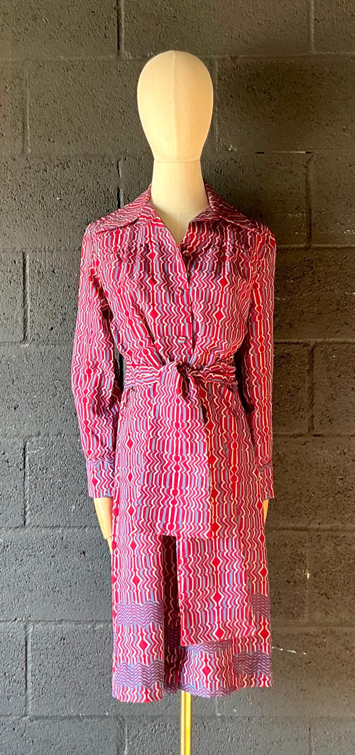 Vintage Lanvin Paris Blue & Red Patterned Dress - Detail view