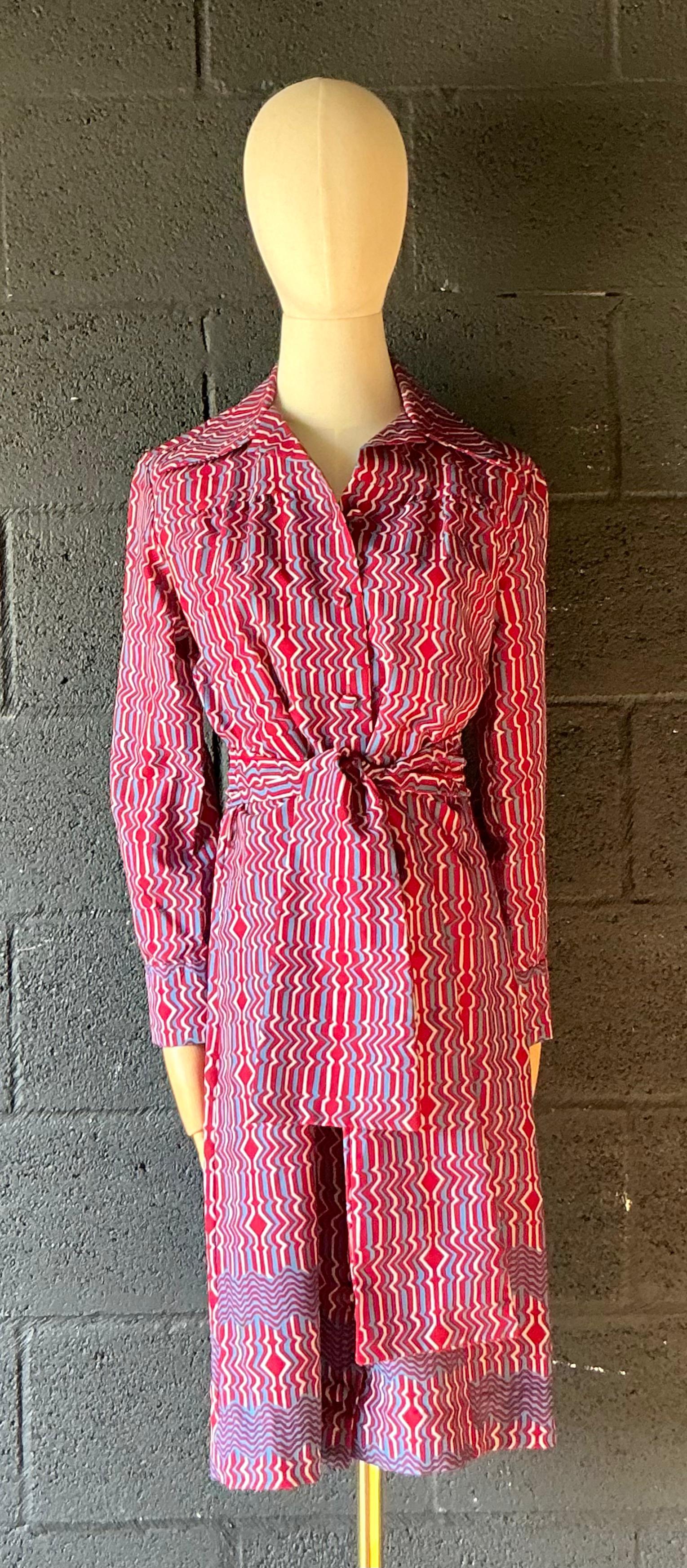 Vintage Lanvin Paris Blue & Red Patterned Dress - Side view