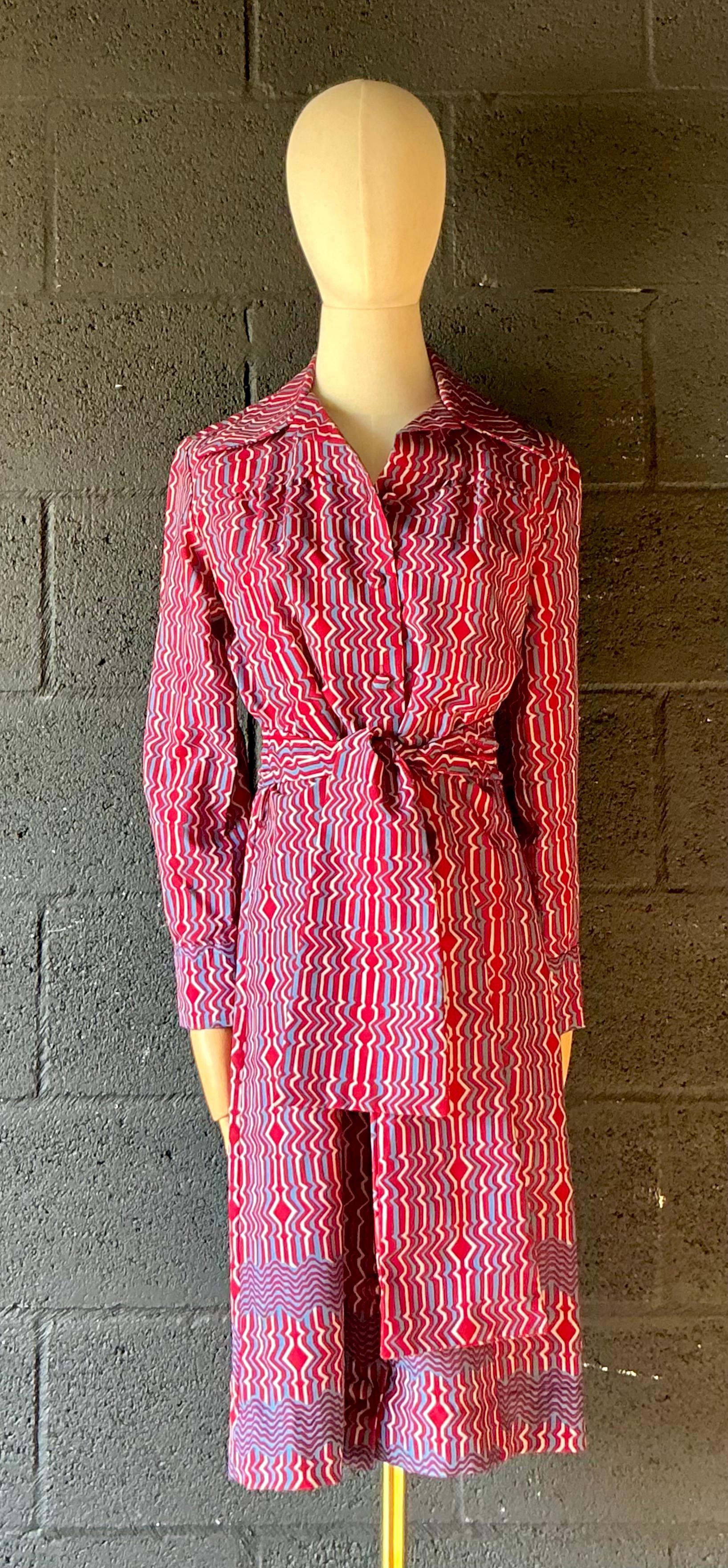 Vintage Lanvin Paris Blue & Red Patterned Dress - Back view