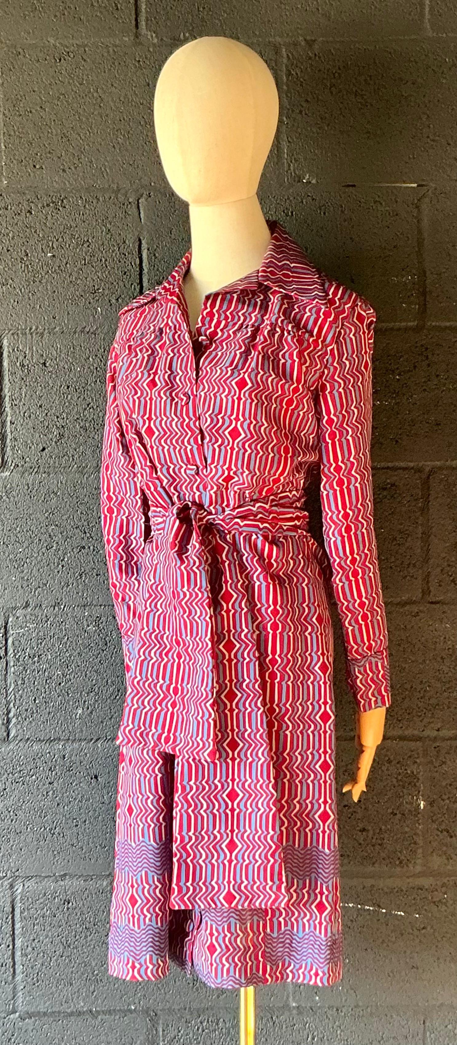 Vintage Lanvin Paris Blue & Red Patterned Dress - Top view