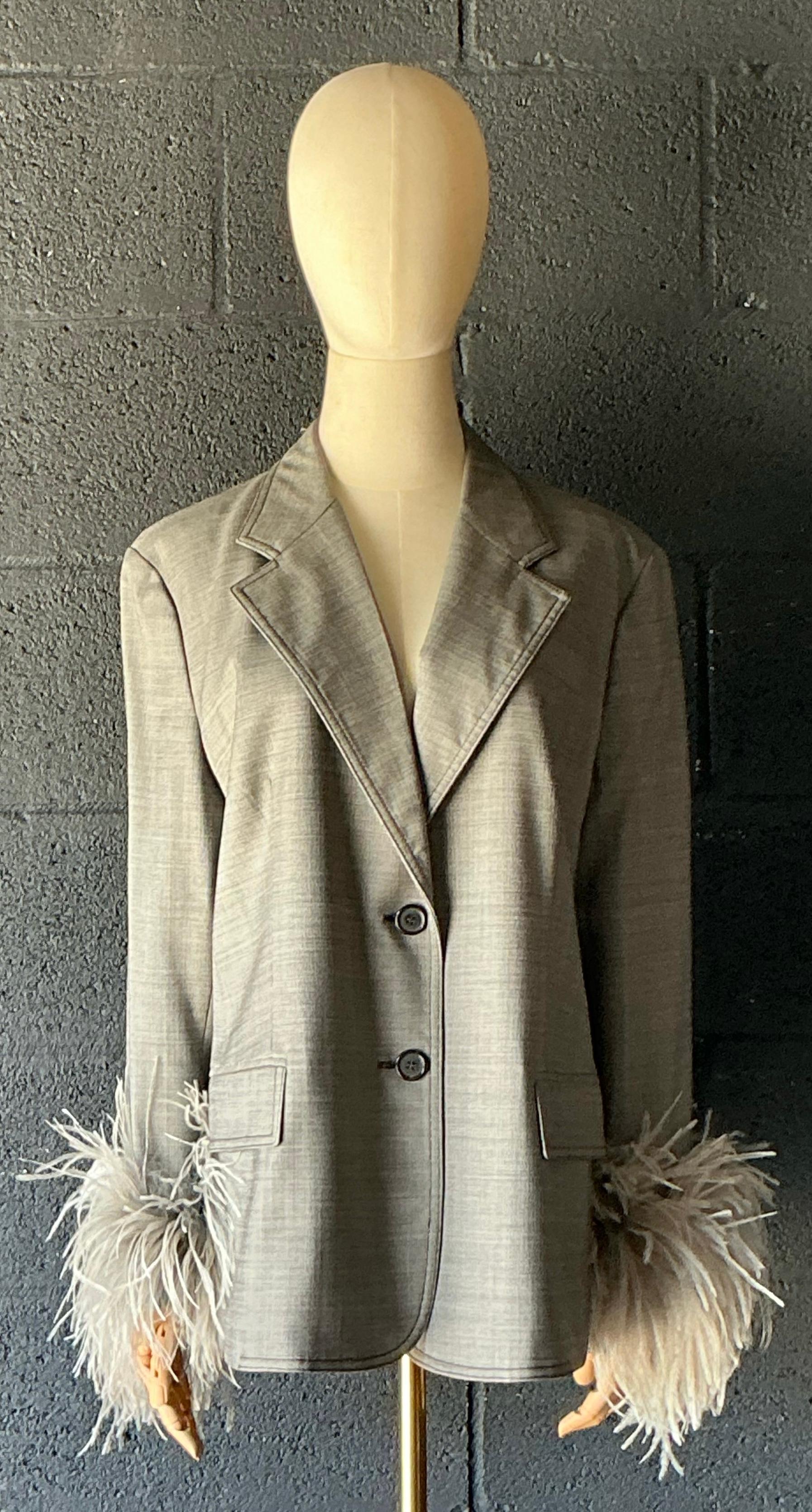 Vintage Prada Fil-A-Fil Feather Cuff Blazer - Detail view