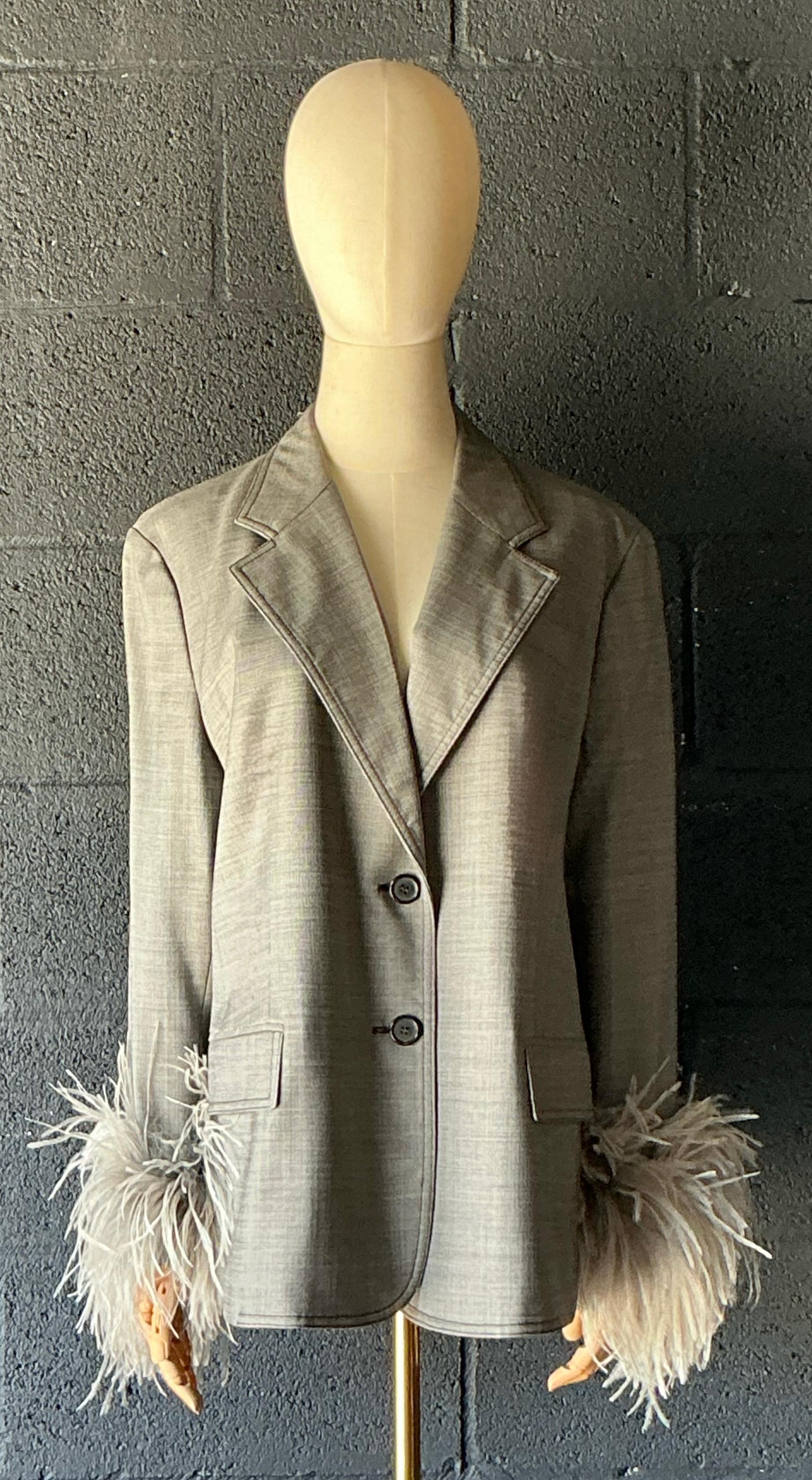 Vintage Prada Fil-A-Fil Feather Cuff Blazer - Side view