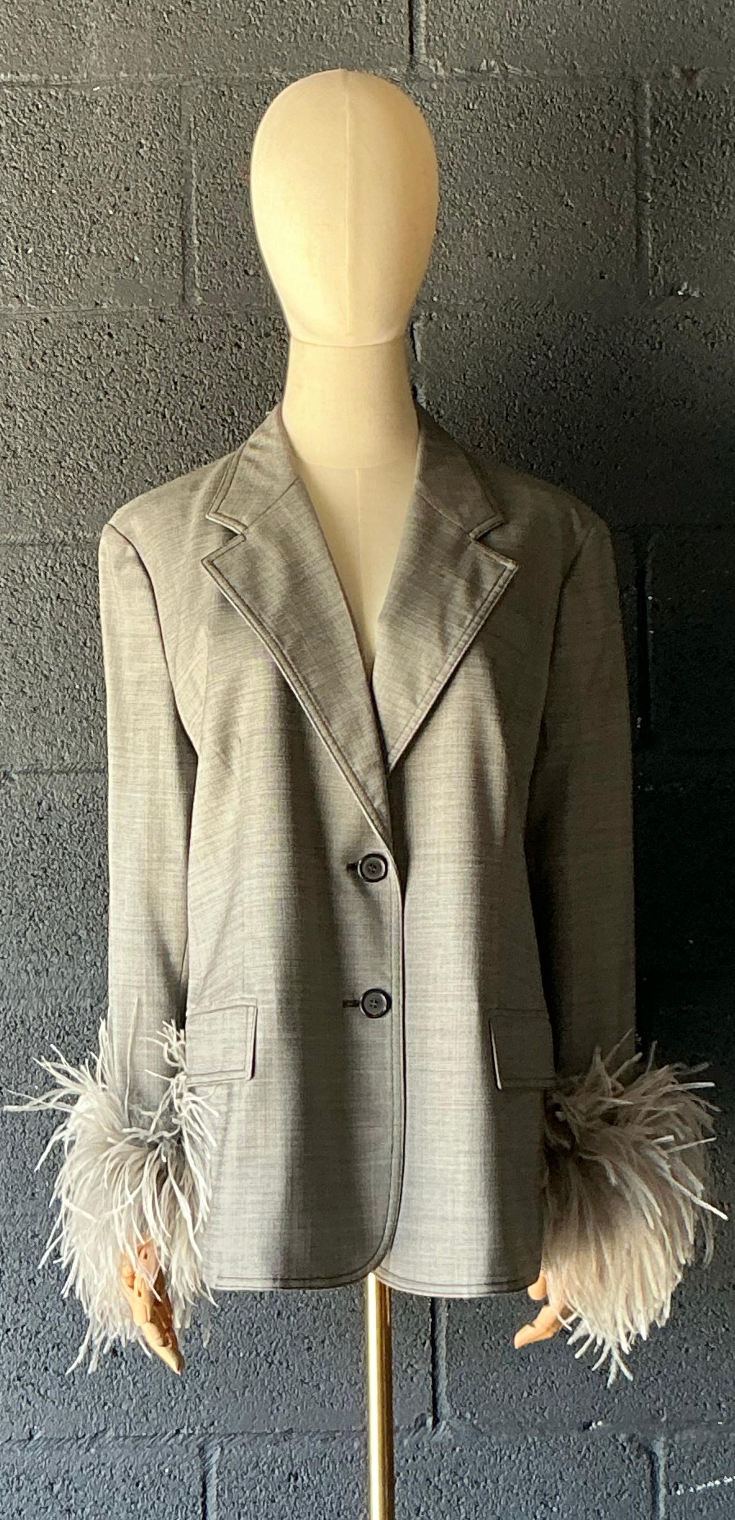 Vintage Prada Fil-A-Fil Feather Cuff Blazer - Back view