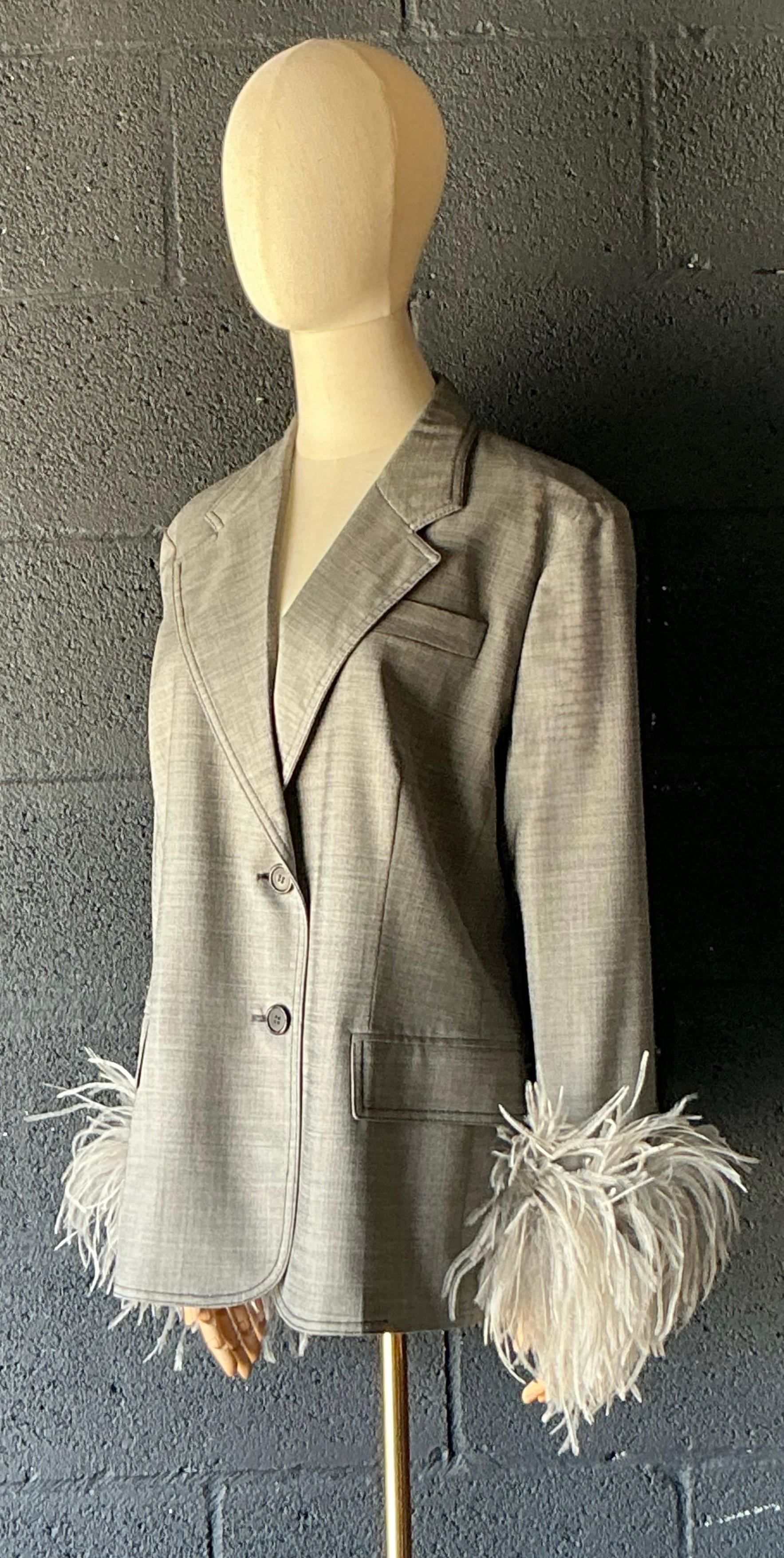 Vintage Prada Fil-A-Fil Feather Cuff Blazer - Top view
