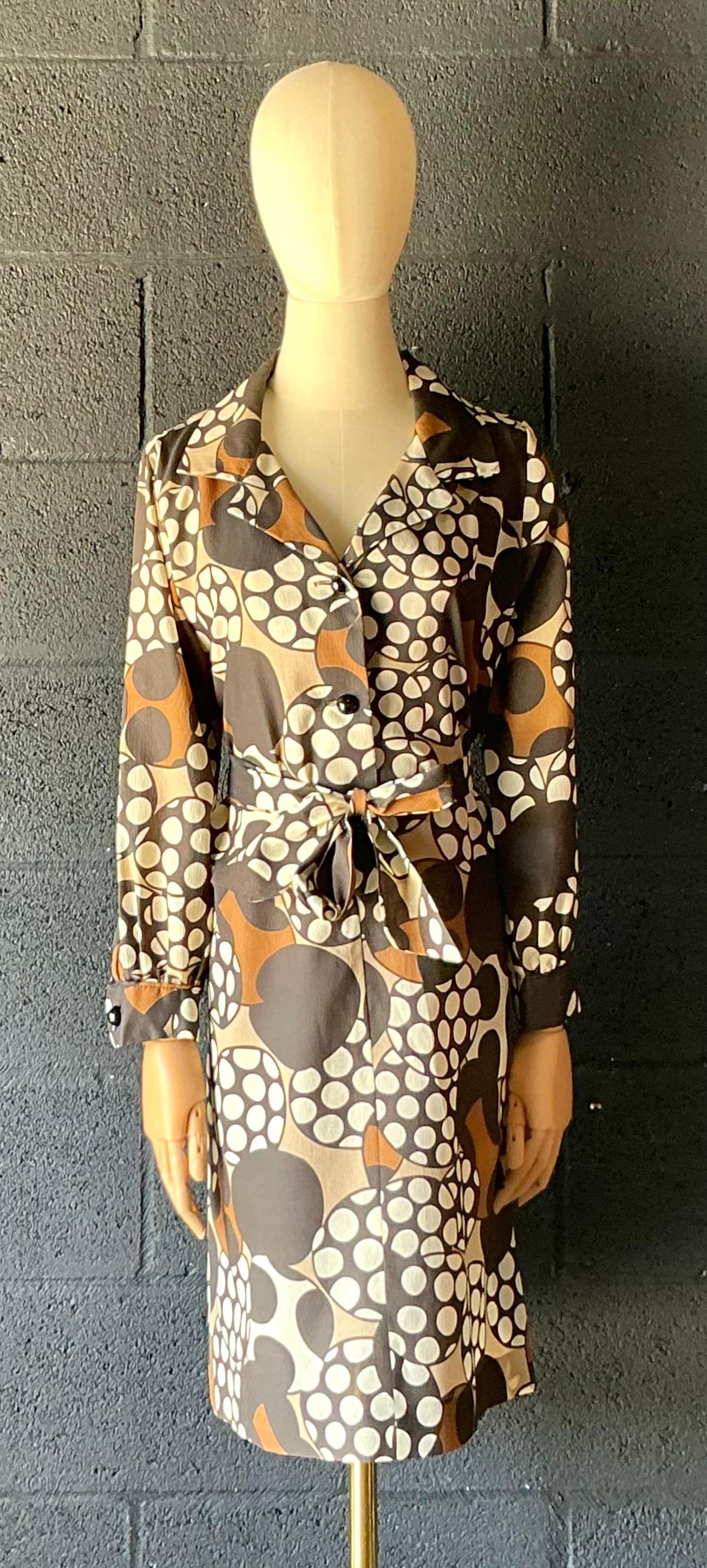 Vintage Brown & White Patterned Dress - Detail view