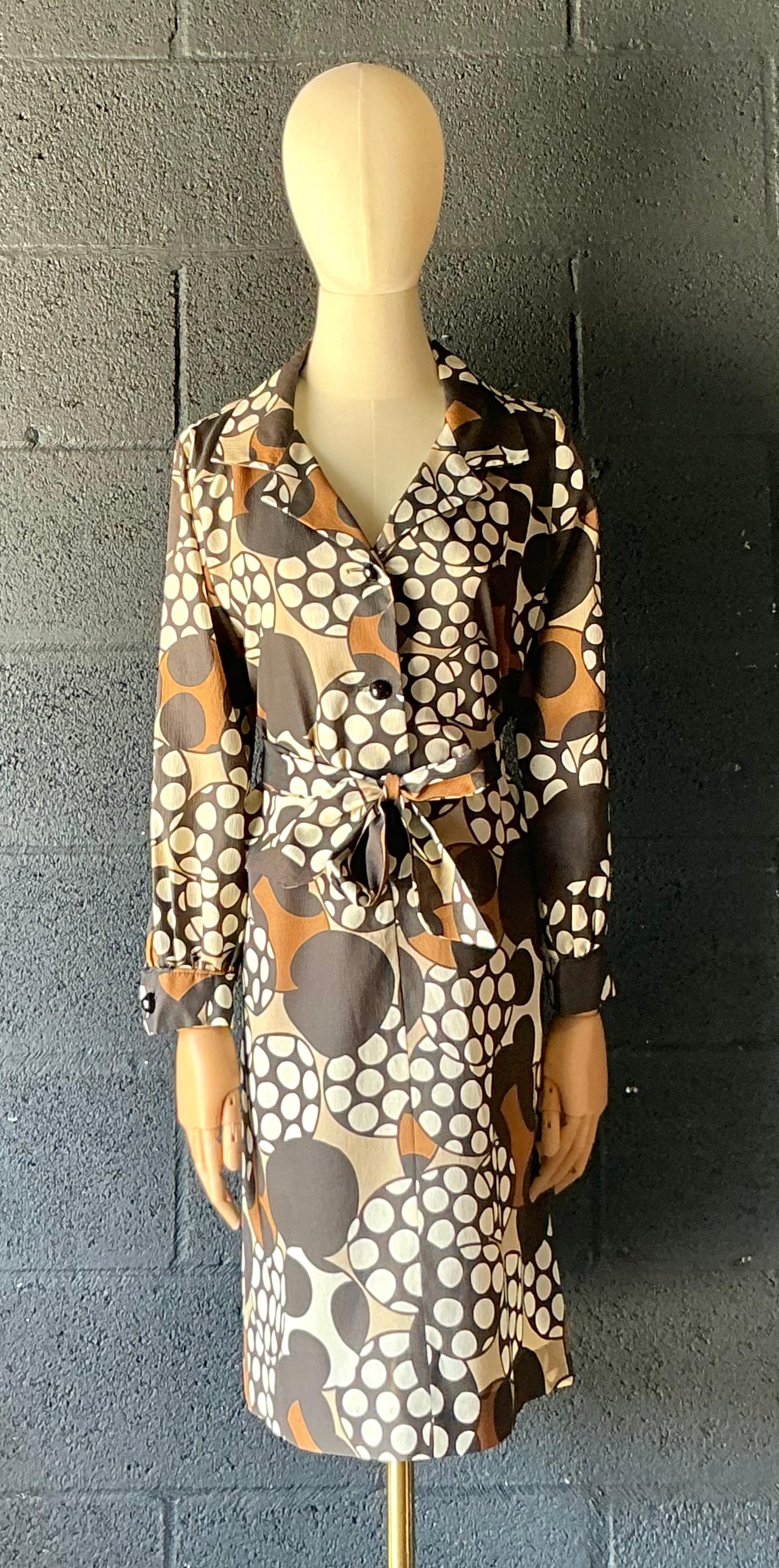 Vintage Brown & White Patterned Dress - Side view