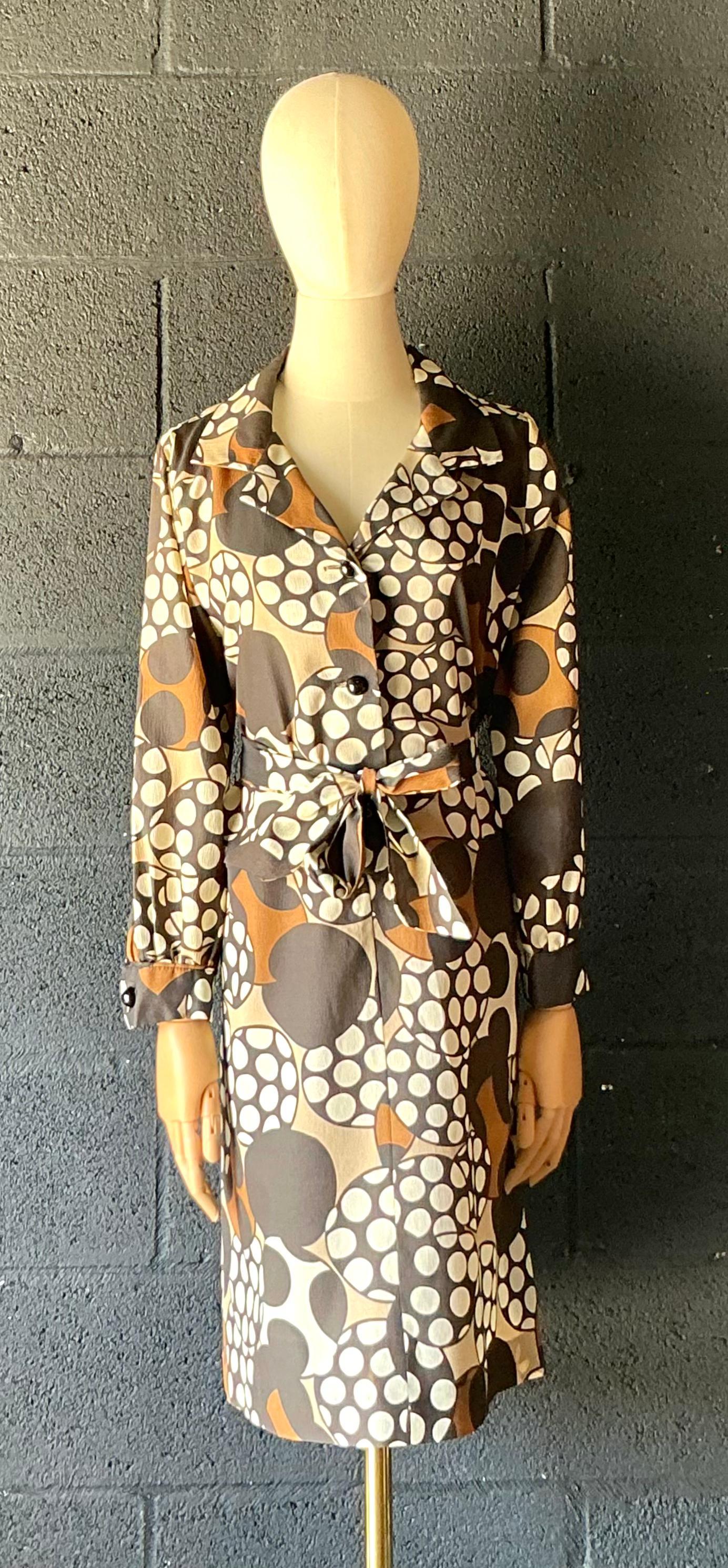 Vintage Brown & White Patterned Dress - Back view